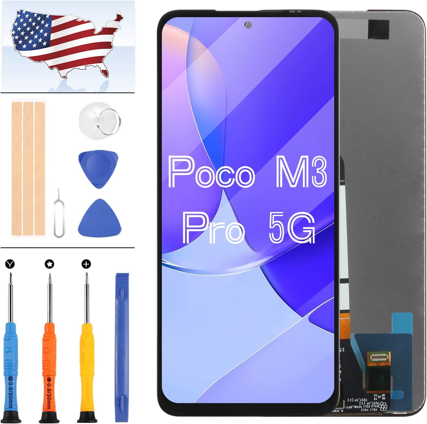 Screen Replacement for Xiaomi Poco M3 Pro 5G/Redmi Note 10 5G M2103K19G M2103K19C M2103K19PG M2103K19PI LCD Display Parts Assembly Sensor Touch Digitizer 6.5 inch Full Glass Kits with Free Tools
