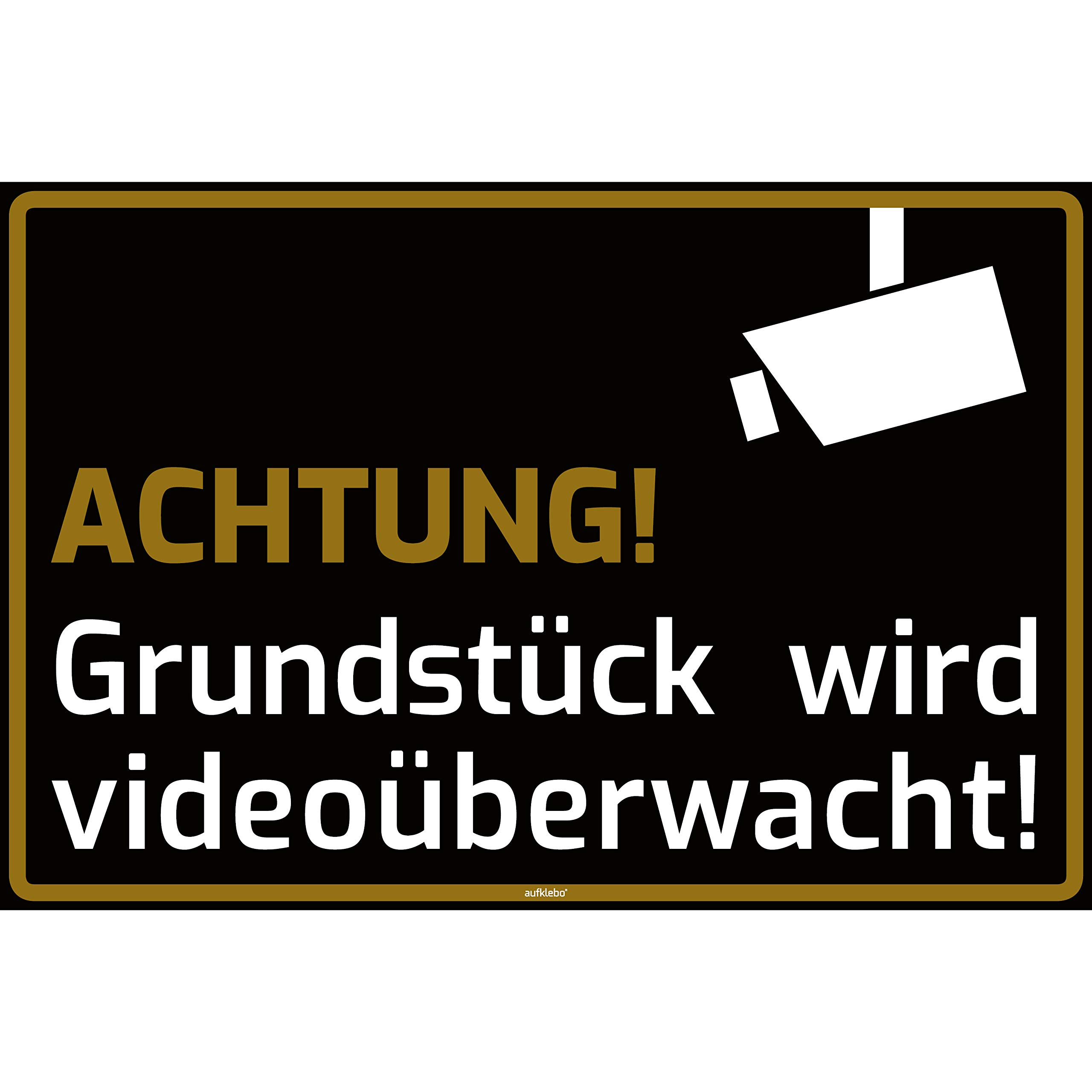 Videoüberwachung Schild „Achtung Grundstück Wird Videoüberwacht“ – Alu-Verbund, 30x20 Cm, Hellblau, Mit Bohrungen
