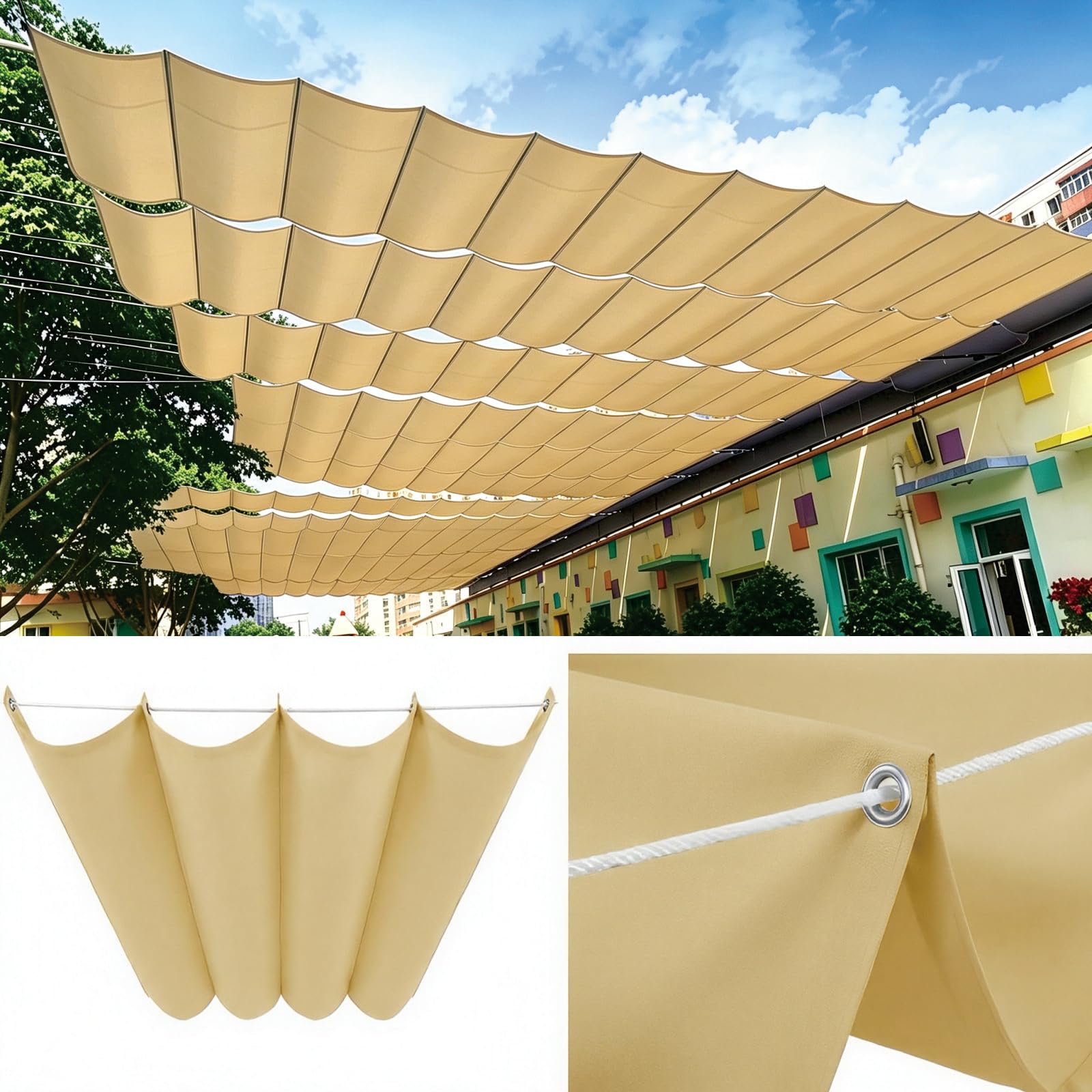 Voile solaire toile-ombrage ondulée 135x280 cm jaune sable pour patio