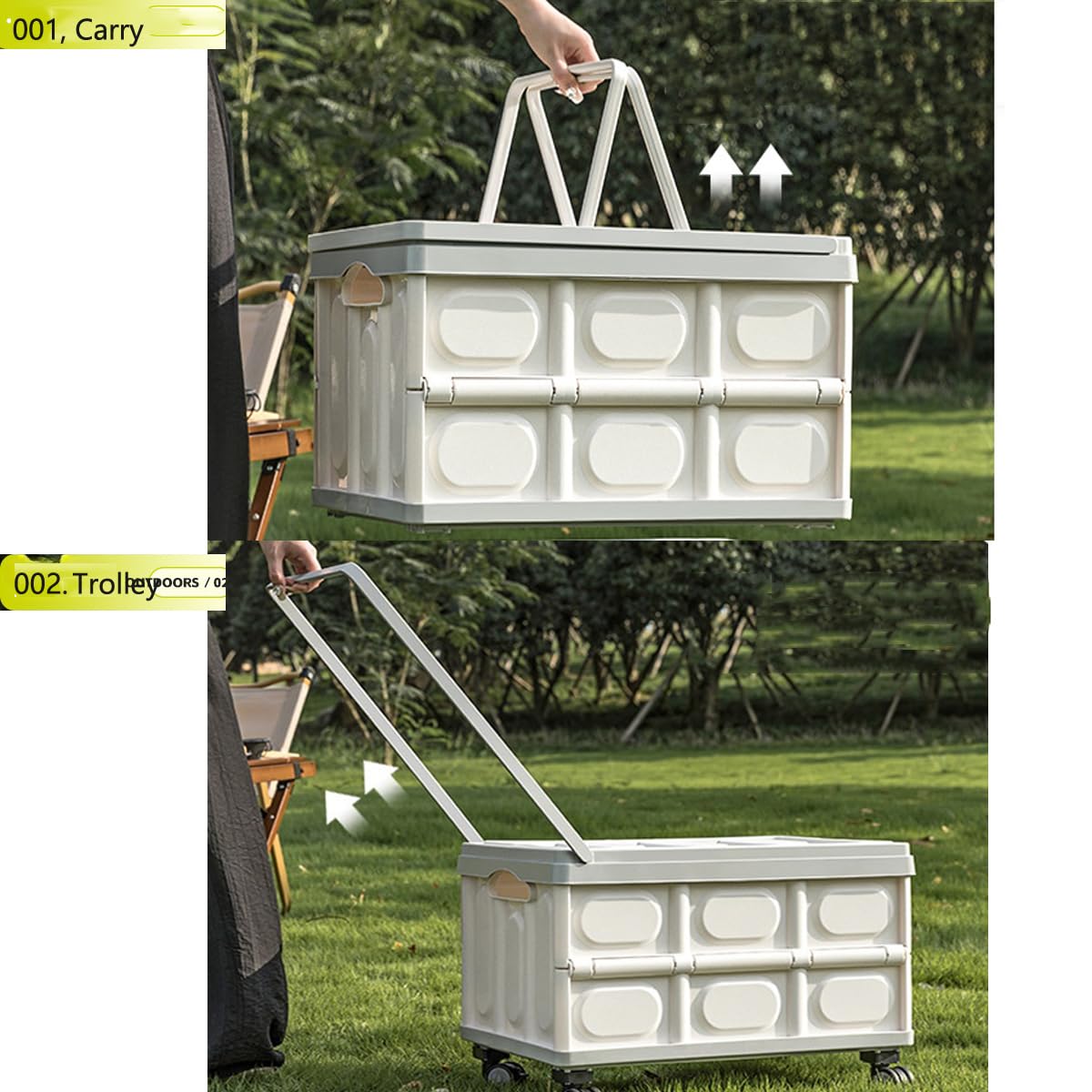 Caisse pliable en plastique avec roues - Organiseur de coffre durable avec couvercle - Grande capacité - Pour l'extérieur, le transport, le camping, les courses