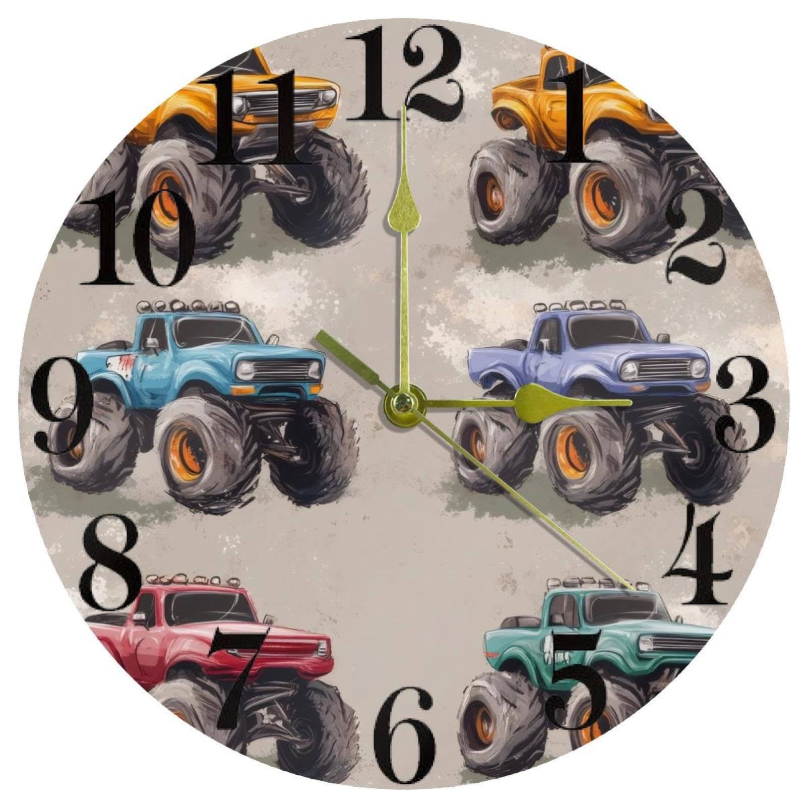 Horloge murale colorée camion ronde et silencieuse à quartz