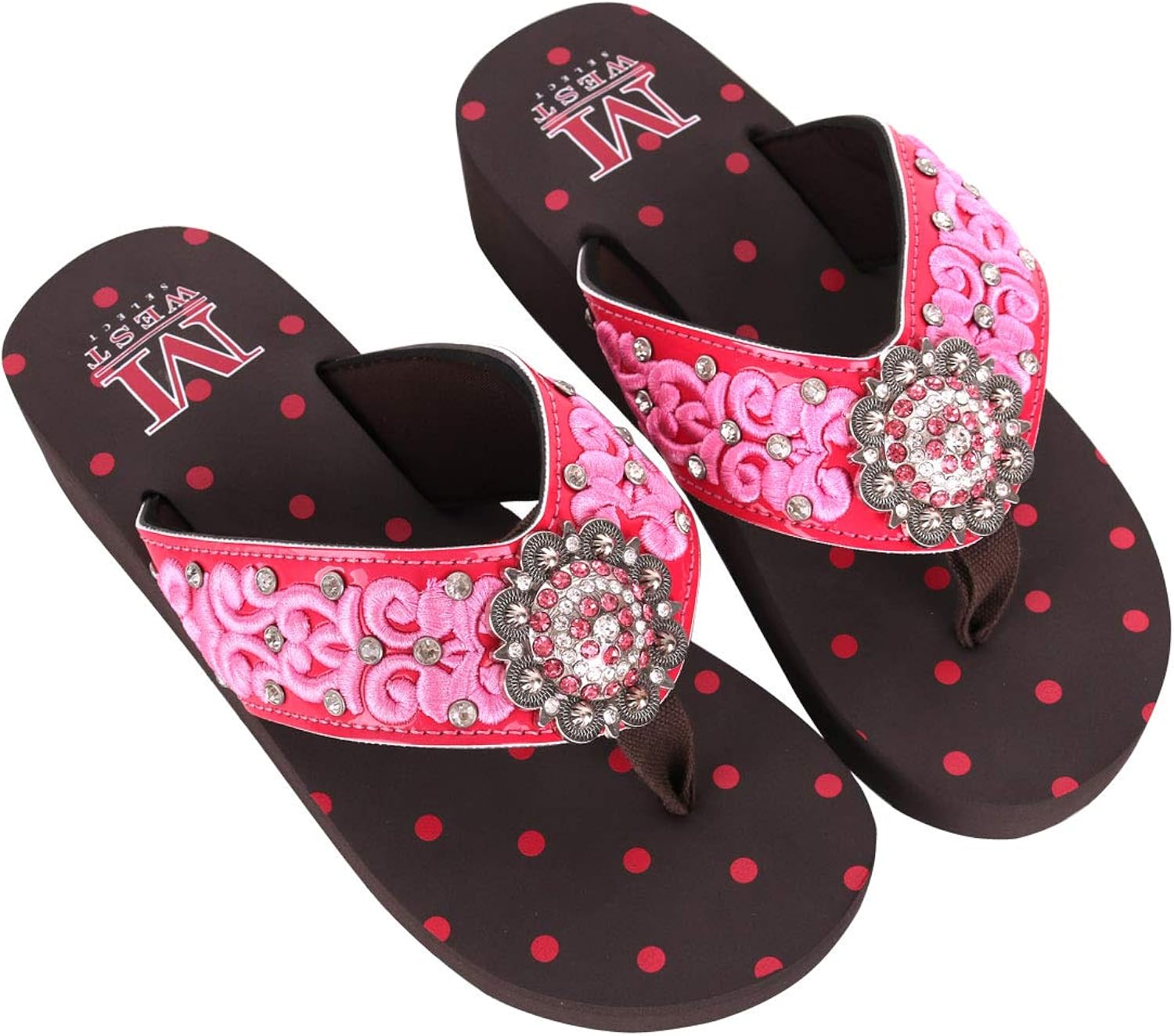 Montana West Flip Flops for women Wedge Flip Flops Western Wedge Sandals Bling Flip Flops Beach Sandals 9 Hot Pink-rhinestone