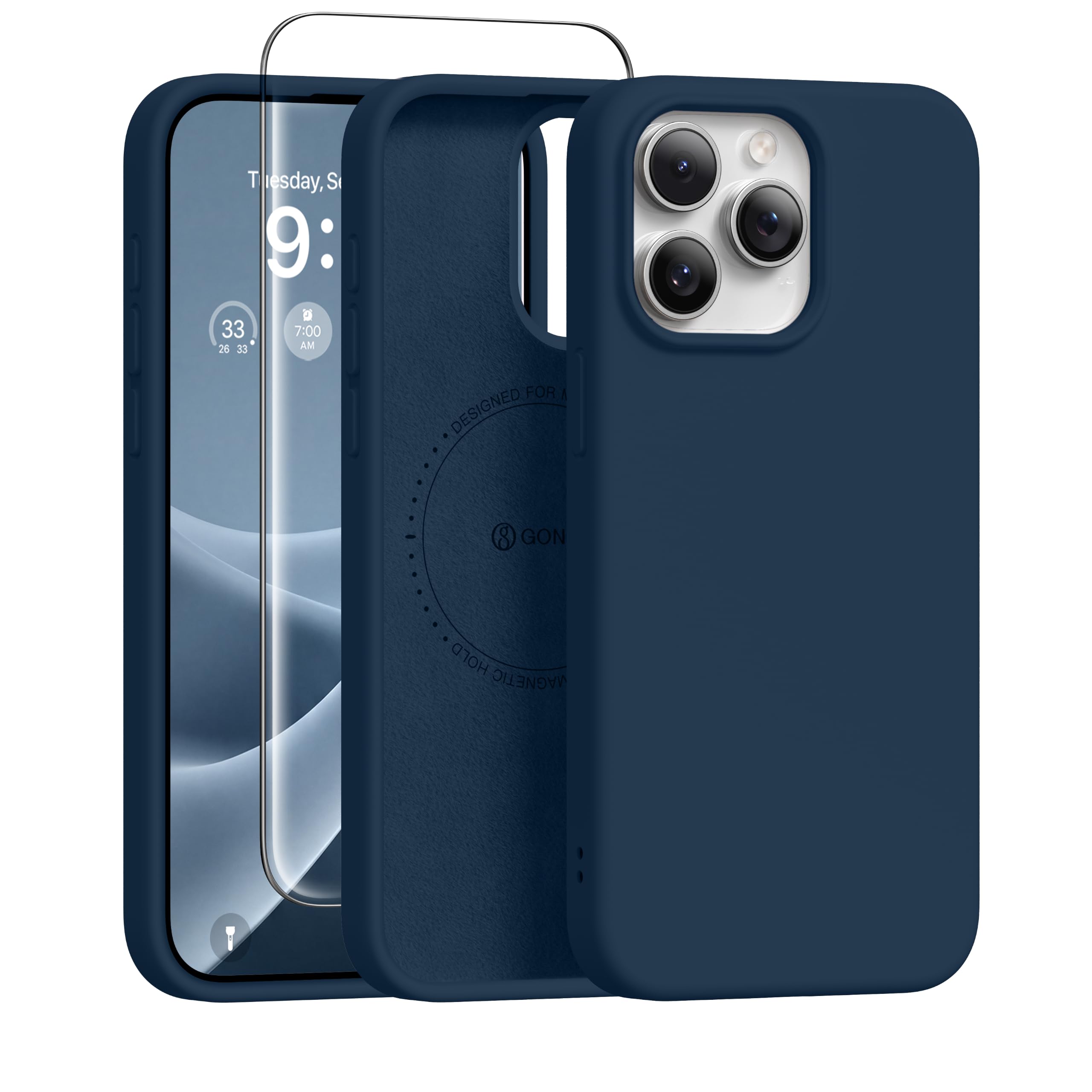 GONEZ Magnetic for iPhone 15 Pro Max Case, Silicone Cover Dark Blue