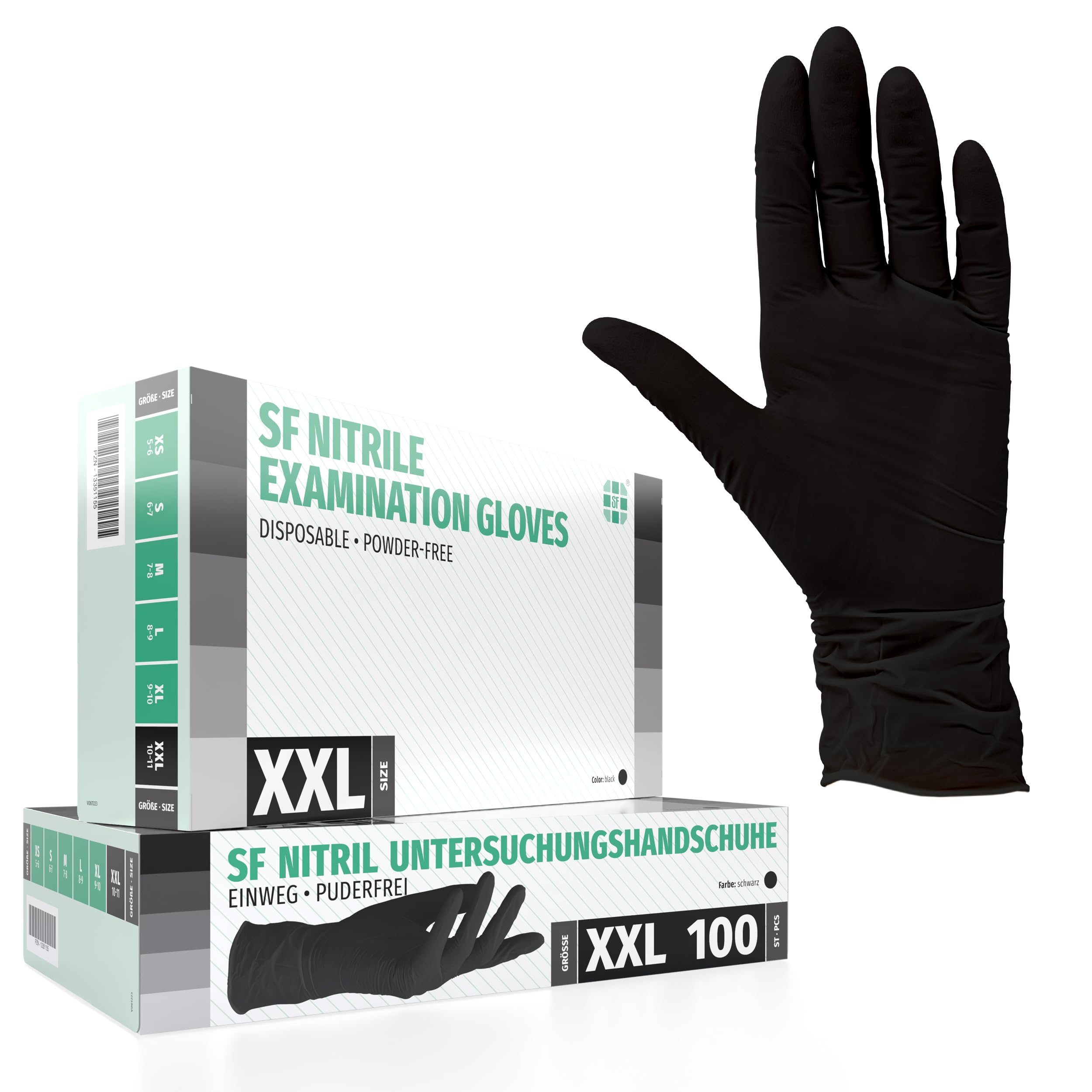 SF Nitrilhandschuhe XXL Schwarz – 100 Stück Einweghandschuhe, latexfrei