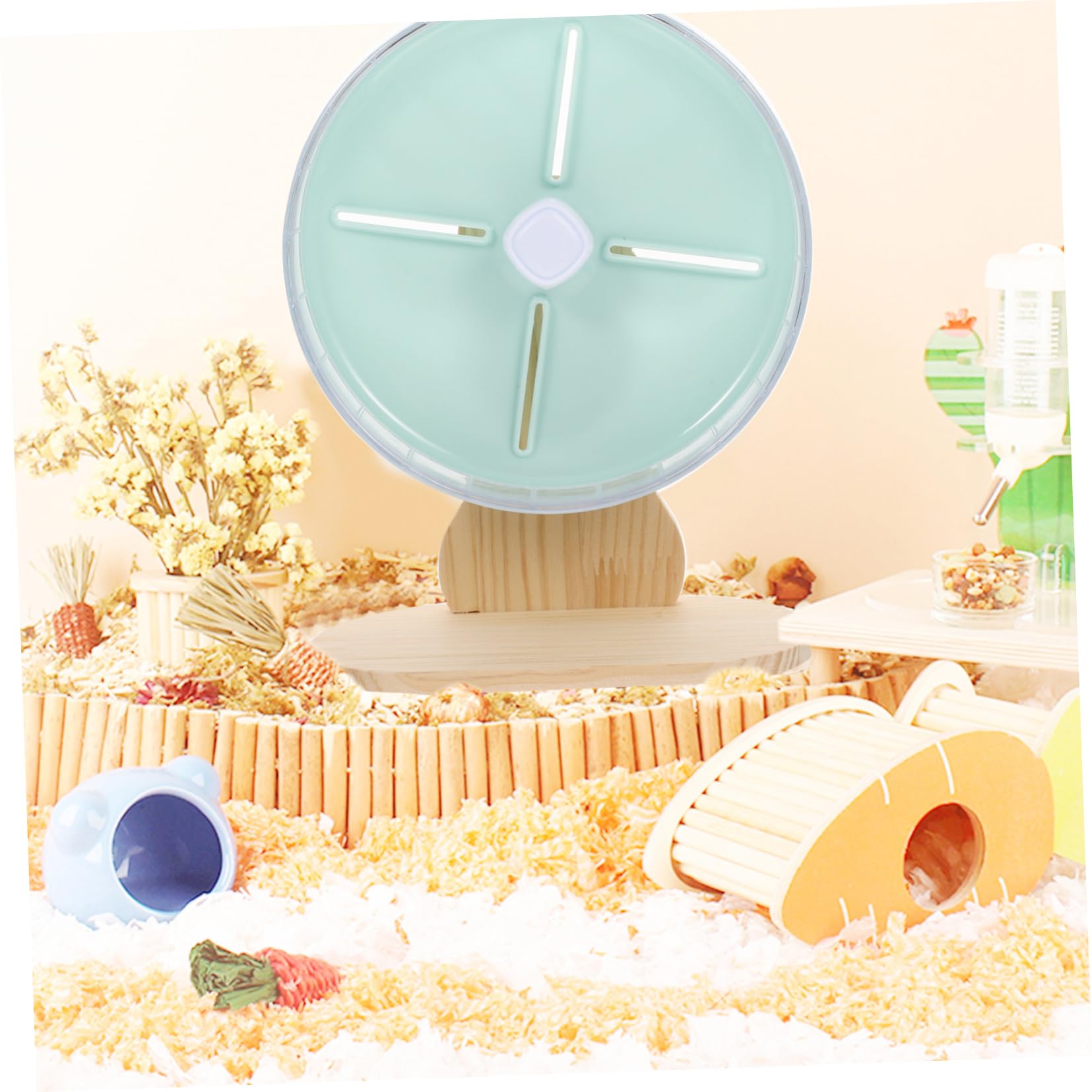 Mipcase Rueda De Ejercicio Silenciosa para Hámsters y Chinchillas con Soporte De Madera Accesorio para Jaulas De Pequeños Roedores como Ratones y Erizos Juguete Interactivo para Mascotas