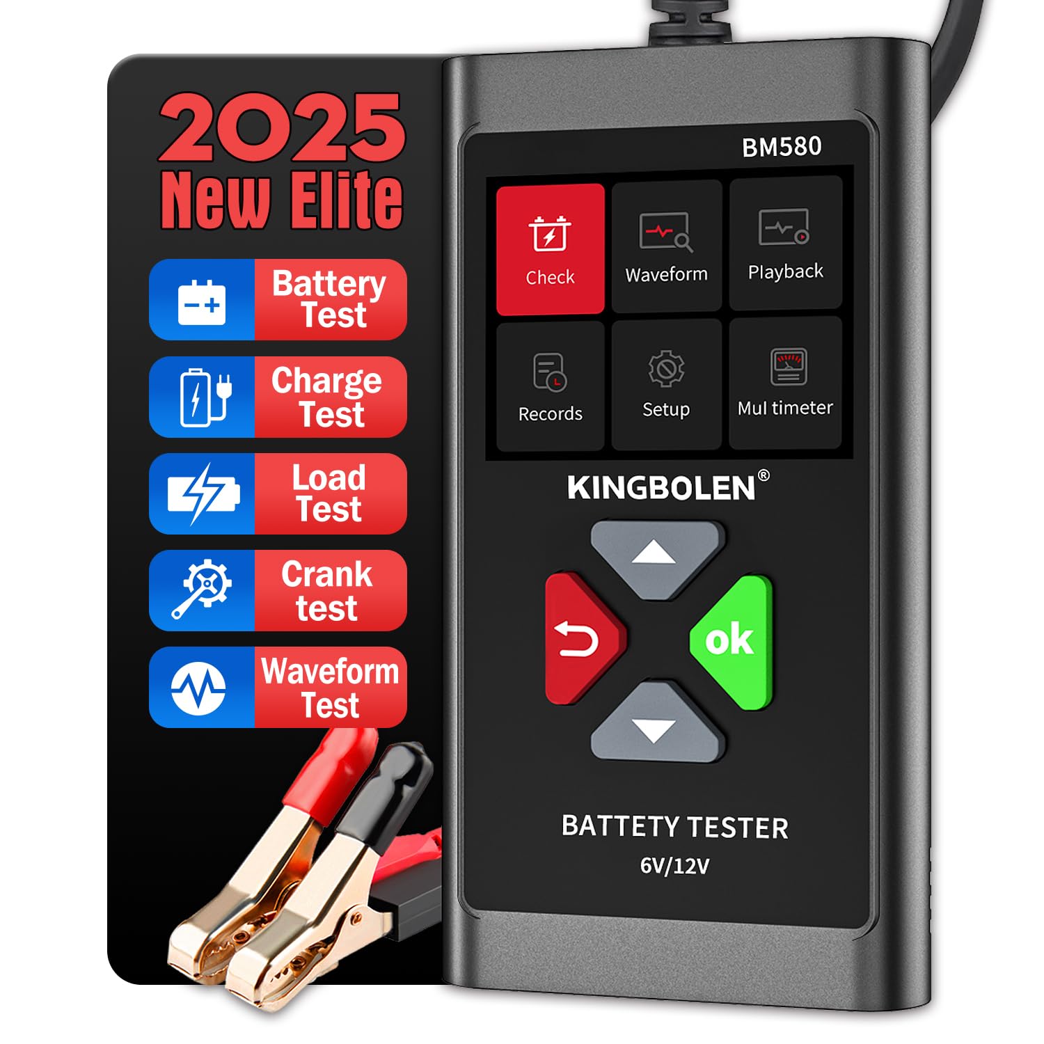 KINGBOLEN BM580 Tester naładowania akumulatora samochodowego 12V 100-2000 CCA 2-220Ah Cyfrowy analizator
