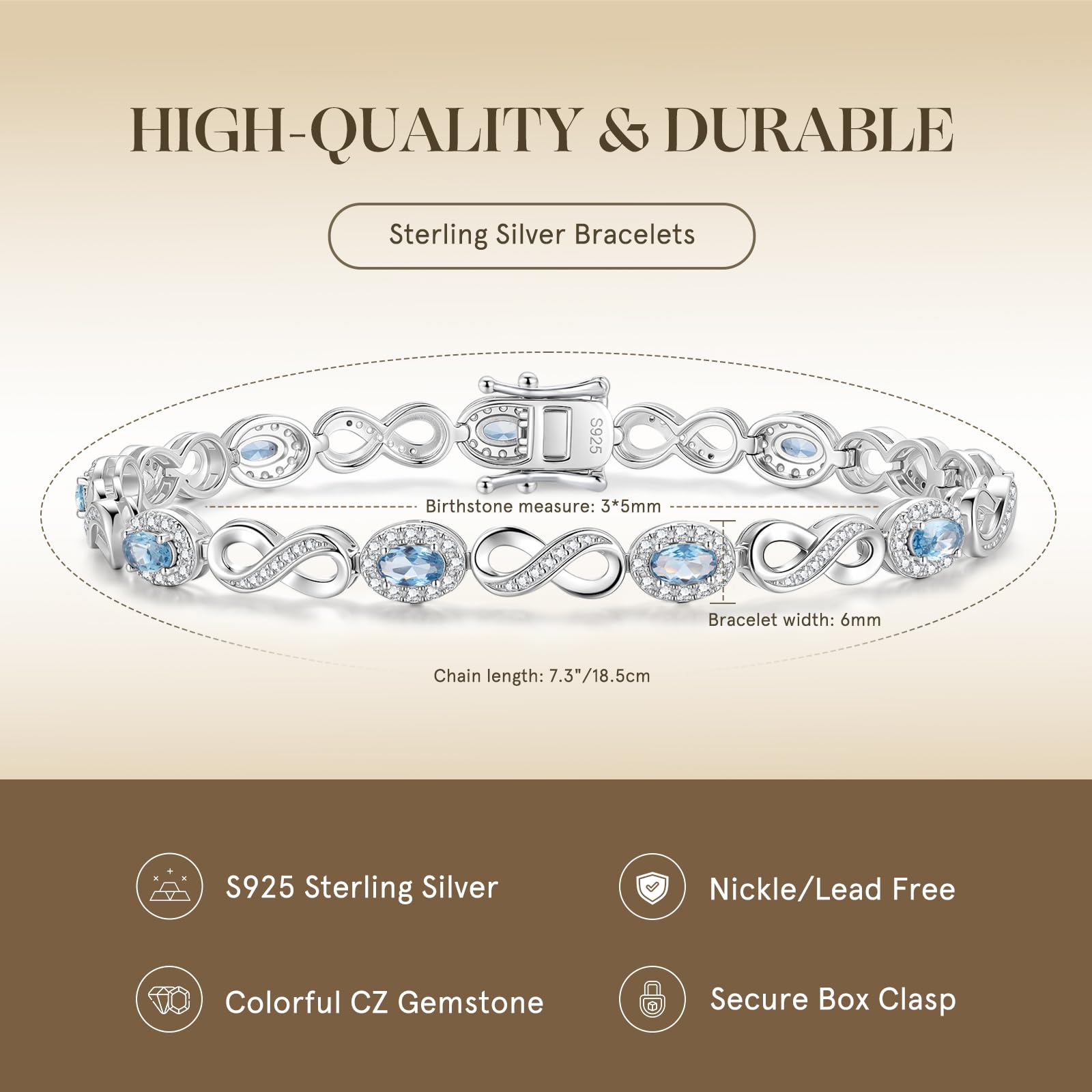 FANCIME Infinity Geburtsstein Tennis Armbänder für Damen Sterling Silber