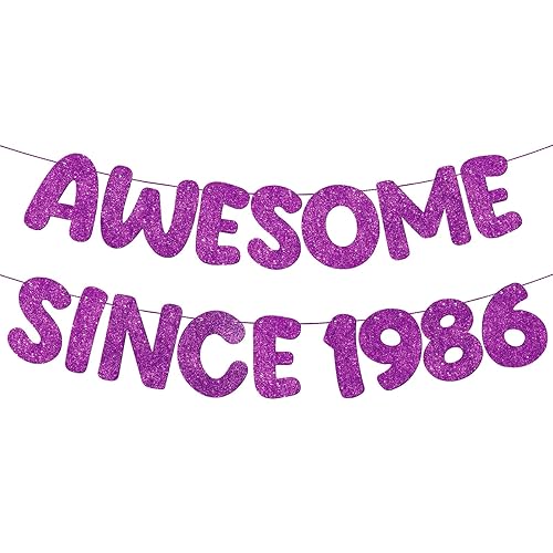 Fulmoon Pre-strung Awesome Since 1986 Banner Glitter Happy 40th Birthday