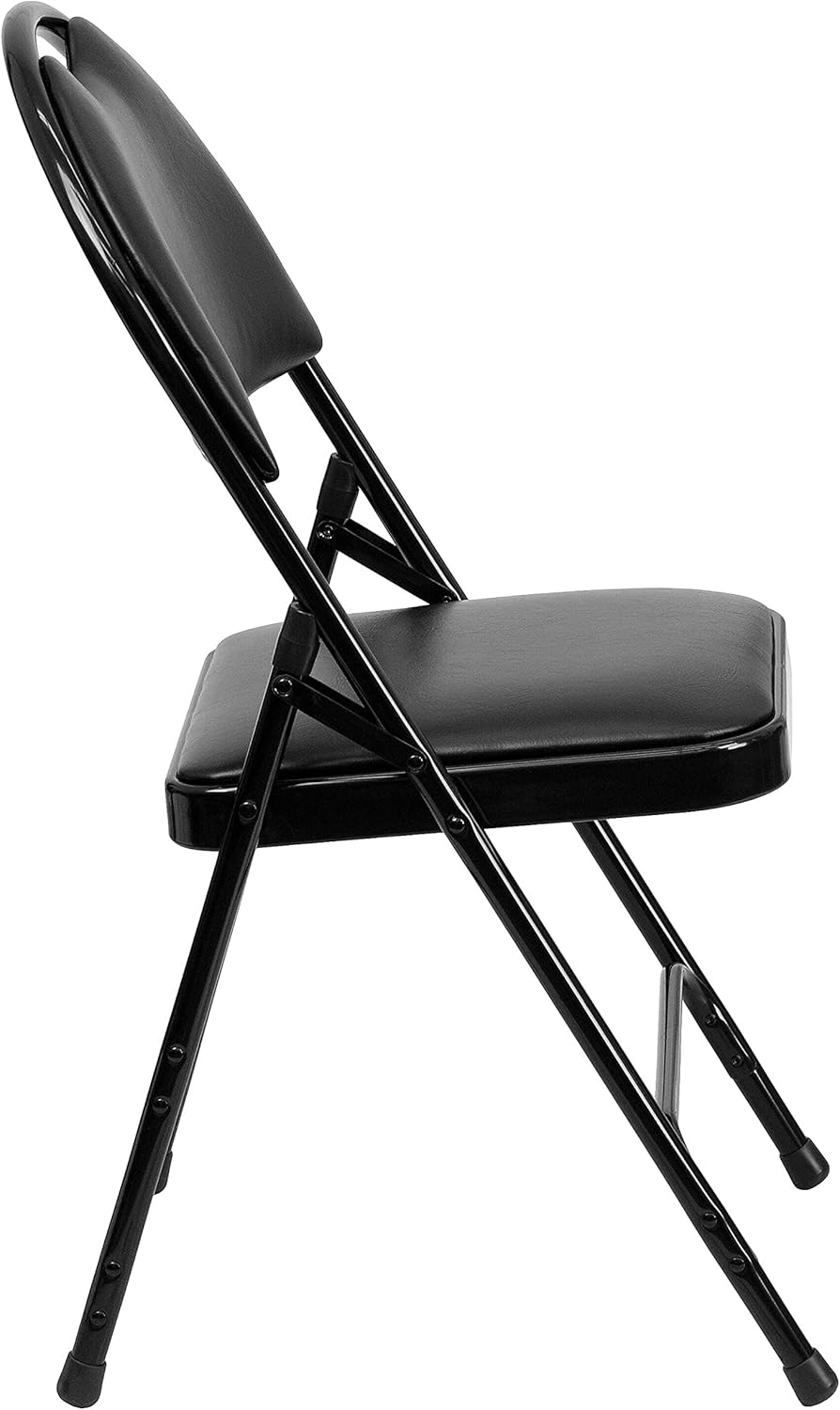 Flash Furniture HERCULES Series Ultra-Premium Triple Braced Black Vinyl Metal Folding Chair with Easy-Carry Handle