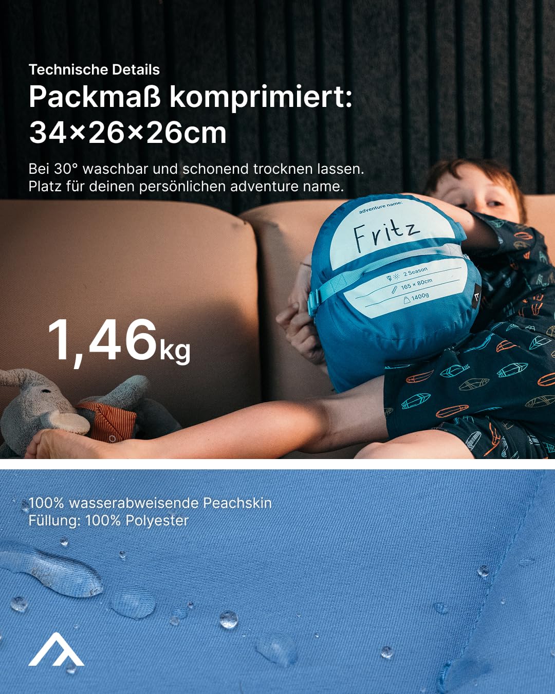 qeedo Buddy Junior Camping Schlafsack Kinder 10-25°C 3 Jahreszeiten bis 140 cm