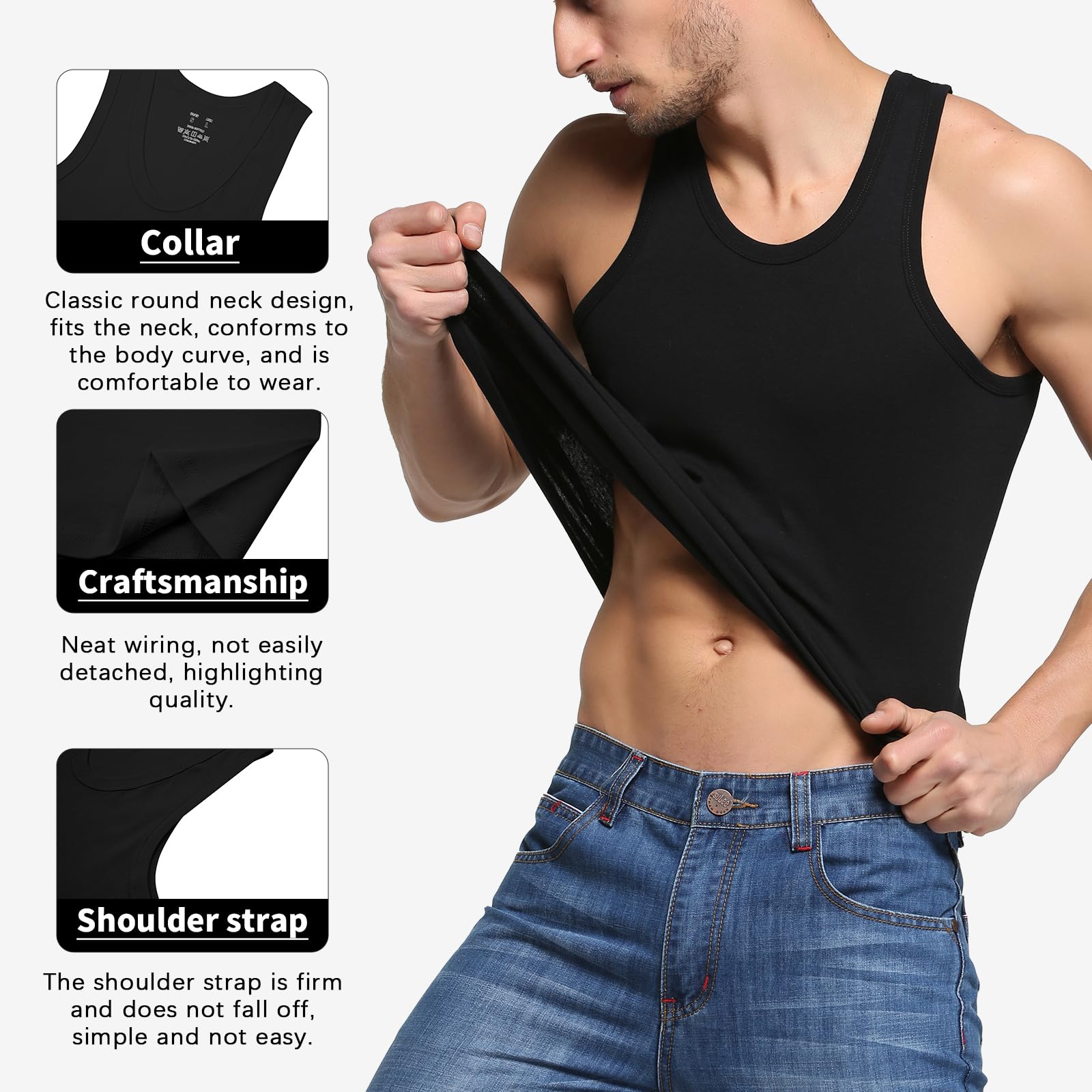 HomyComy Camiseta de Tirantes para Hombre Pack de 3 de Algodón 100% Ropa Interior sin Manga Tank más Colores