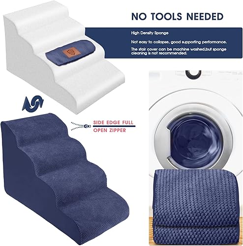 Miniatura 4 de ZNM - Escaleras para mascotas, 4 niveles de espuma de alta densidad para mascotas, escalón antideslizante para cama alta y sofá y escaleras de perro