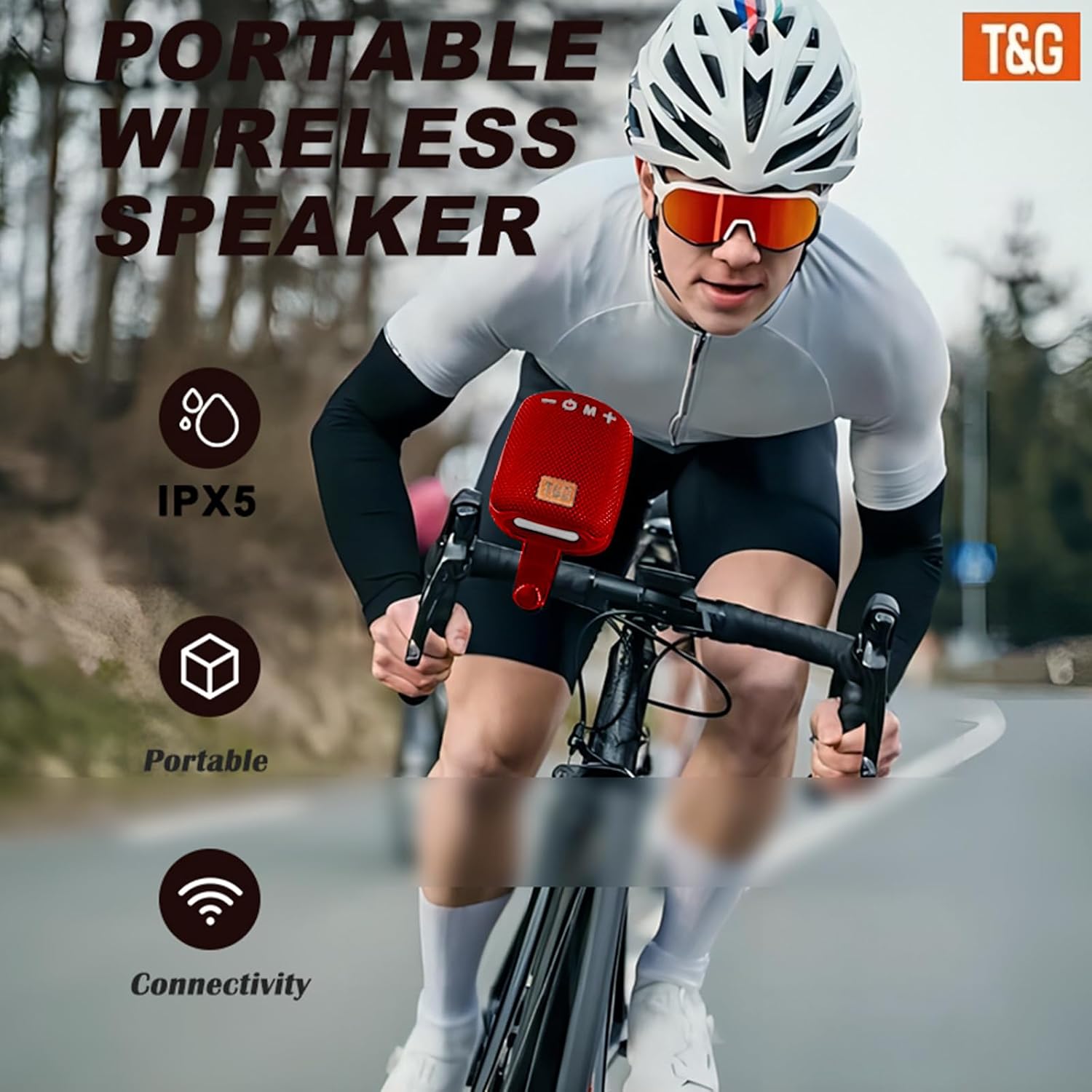 T&G Portable Bluetooth Speaker for Bike, IPX5 Waterproof Wireless Traveling Bicycle Speakers, Wireless Speaker with 480 Mins Super Long of Playtime for Riding, Hiking, Showering, Golfing
