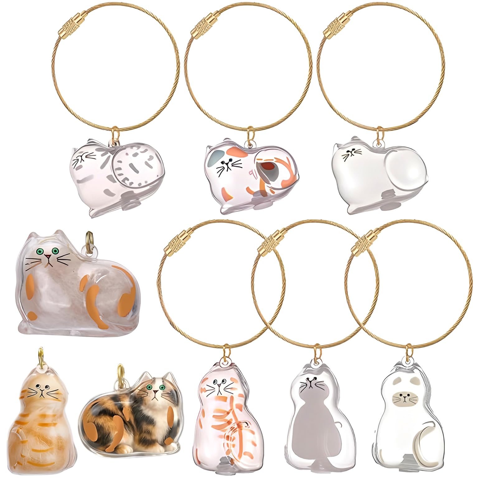 Bavane 6-Pack Cat Hair Keepsake Bottles, Clear Cute Cat Shaped Pet Fur Memorial Keychains, Assorted Styles Pet Hair Storage Vials for Cat Lovers, Pet Loss Sympathy Gifts