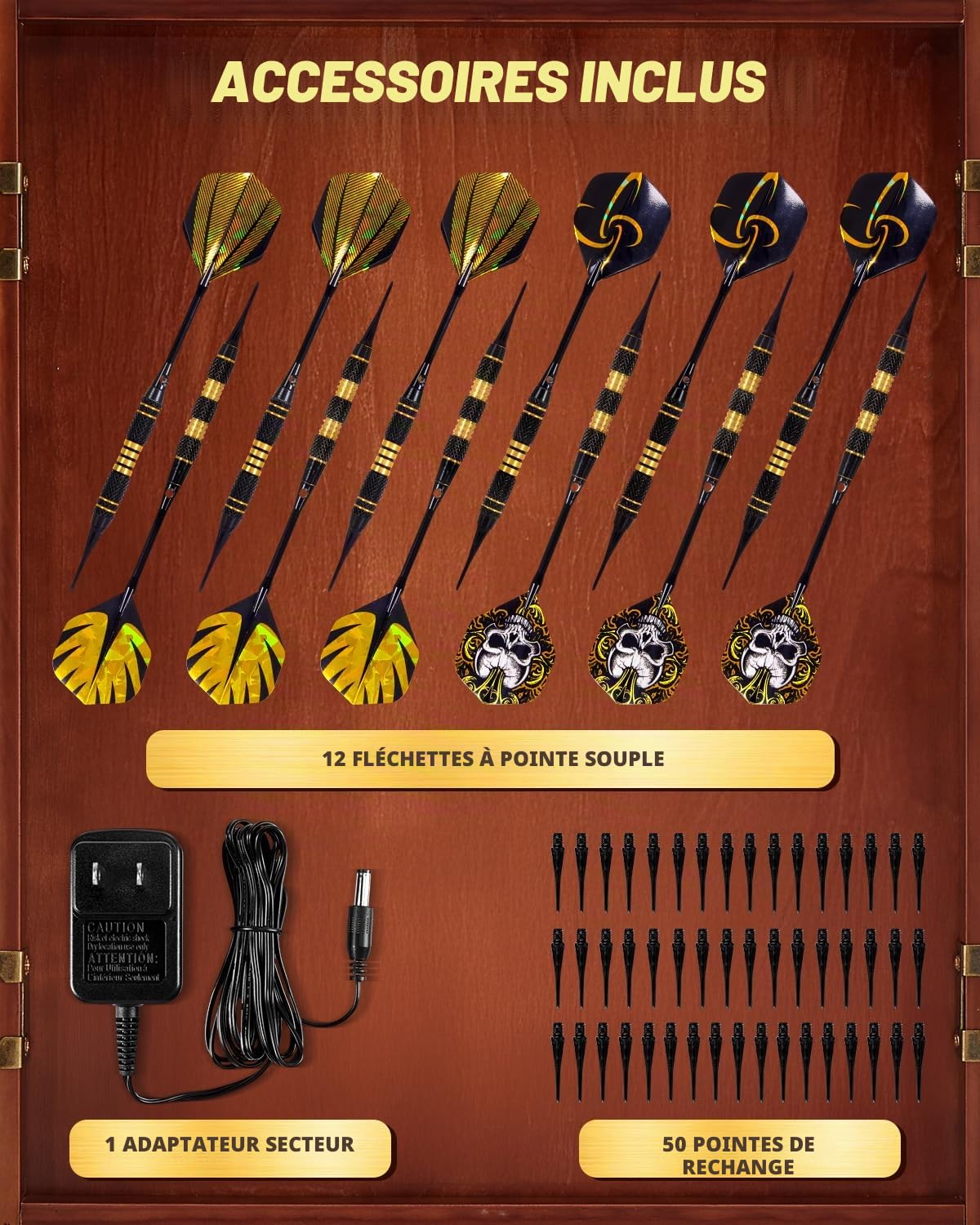 Tableau de Fléchettes Électronique avec Meuble, 12 Flèches Soft-Tip, Mode Cricket