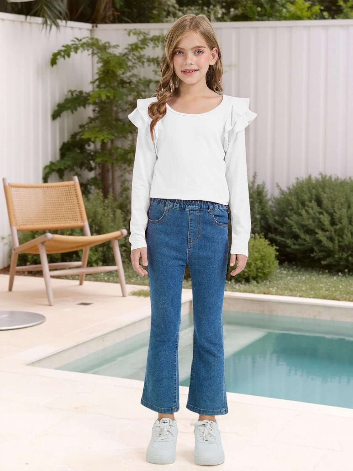 Girls Ruffle Long Sleeve Shirts Kids Crewneck Tee Tops Casual Cute Fall Clothes - Image 6