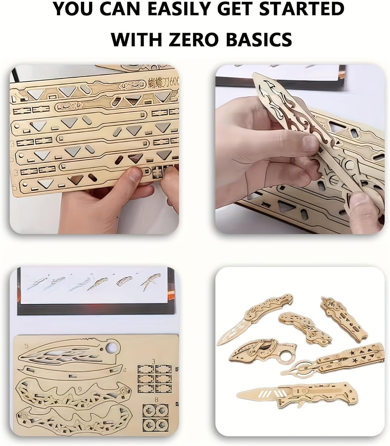 6-Piece Wooden 3D Mechanical Knife Puzzle Set - DIY Building Model Toy for Kids & Adults - Creative Gift Kit (6pcs)