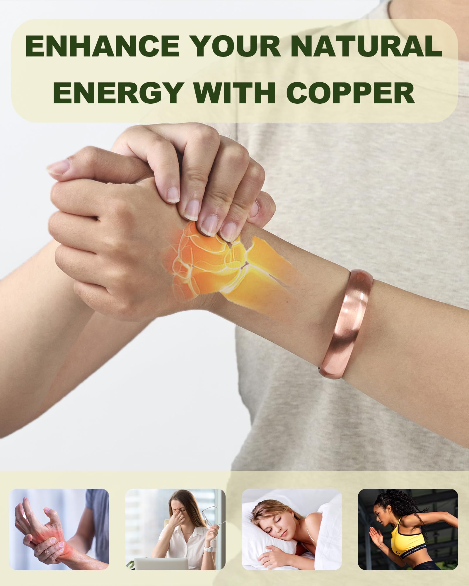 MagEnergy Kupferarmband für Männer & Frauen, 100% reines Kupfer, roh, massiv & unbeschichtet, handgefertigt, zeitloses tibetisches Armband in minimalistischem
