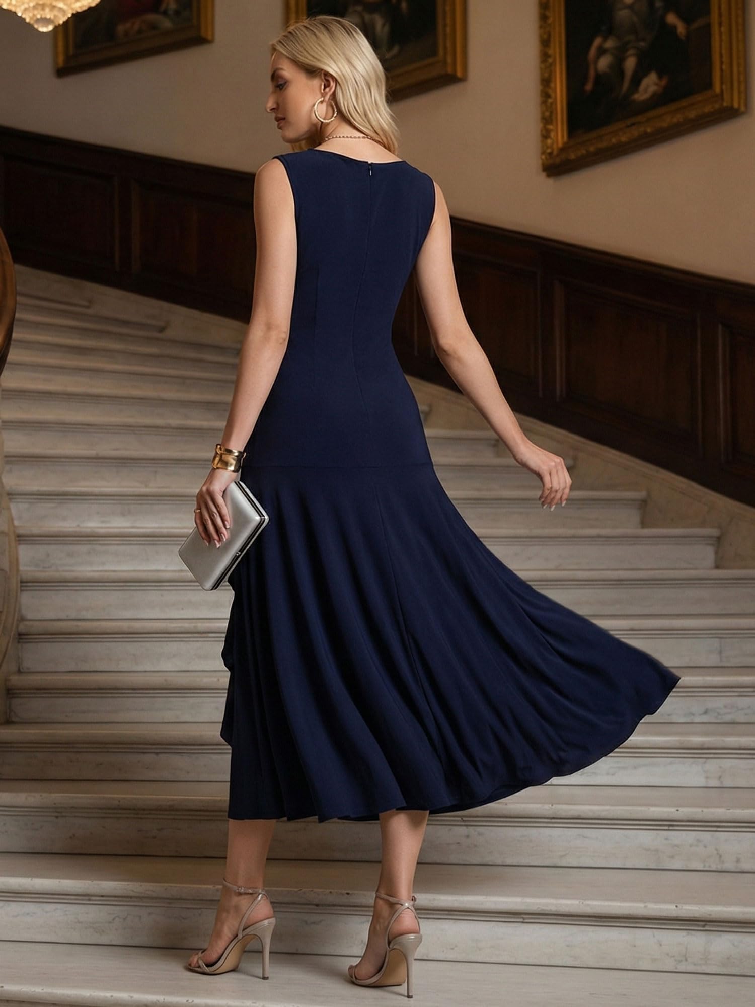 Ever-Pretty Robe de Soirée Chic Encolure asymétrique sans Manche Tricot Maxi Robe sirène EE02673