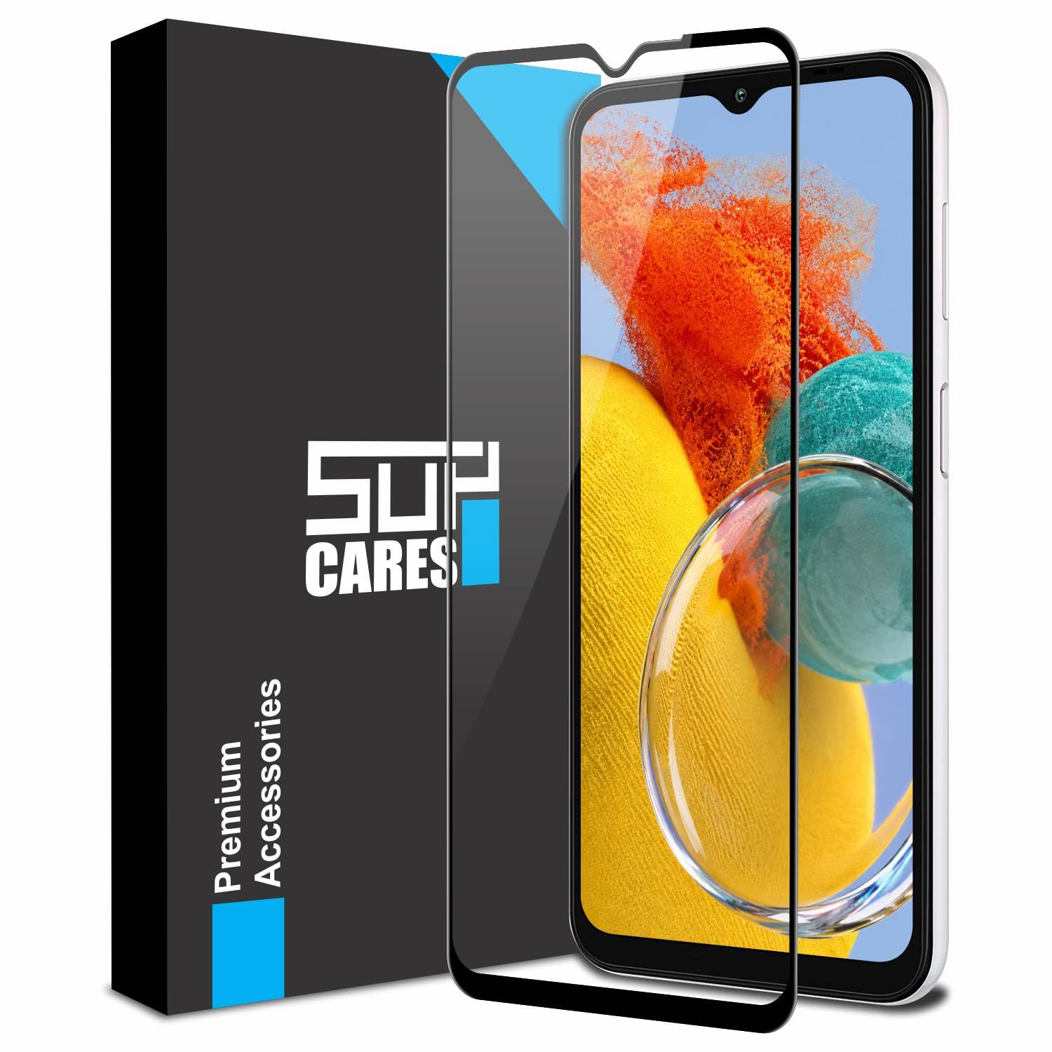 SupCares Tempered Glass for Samsung Galaxy M14, Galaxy F14, A14 5G (6.6 Inch) With Installation Kit | 9H Edge to Edge Screen Protector | Black