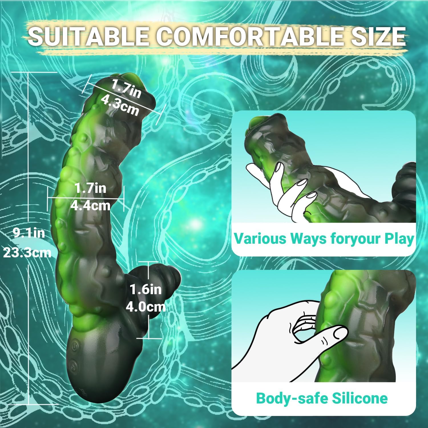 9.1" Monster Fantasy S&M Dildo Adult Sex Toys,Heatable Stimulating Prostate Massage Anal G Spot with 10 Vibration Modes Sex Toys,Male Women Masturbator Dildo for Couples Men Lesbian Climax (Green)