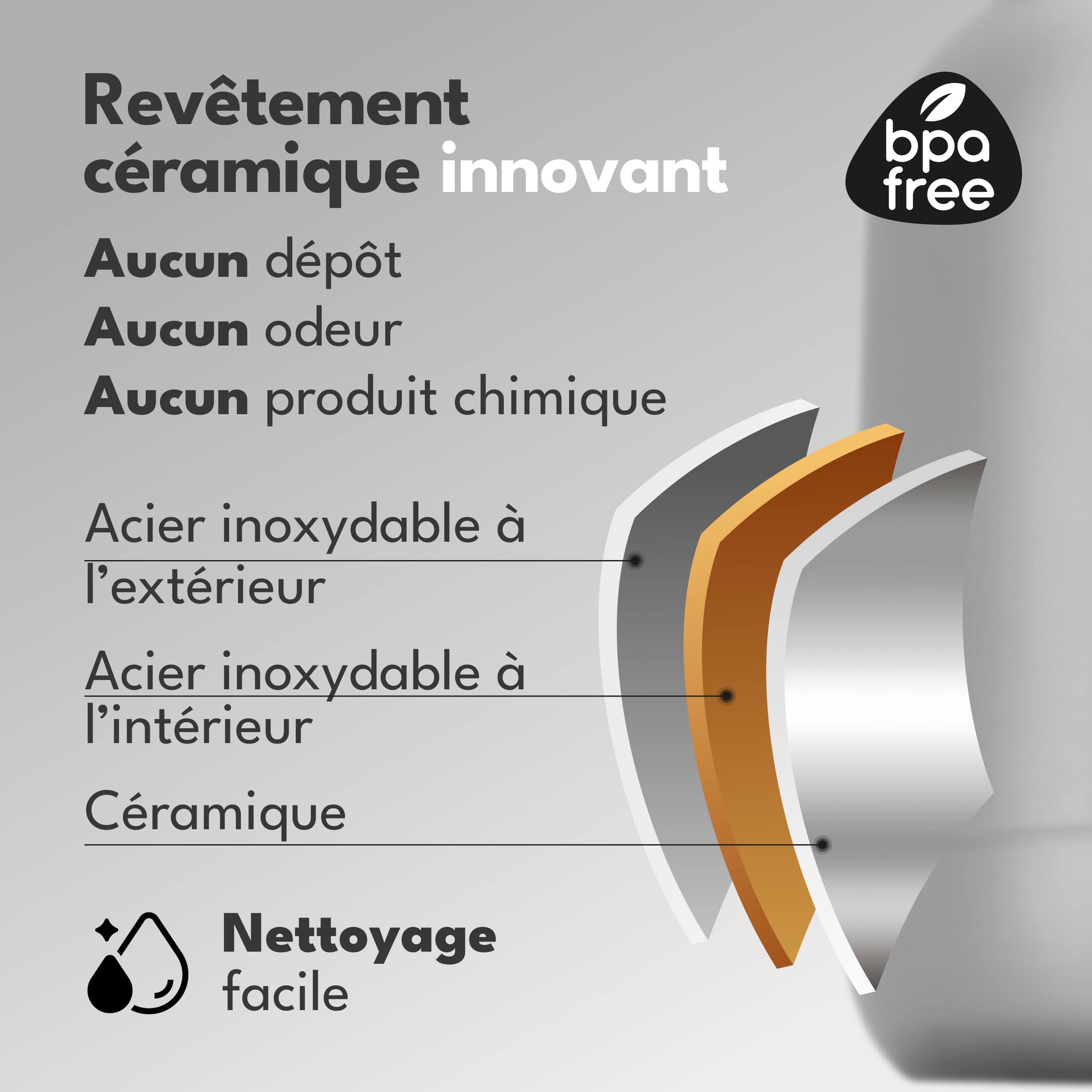 LEBENLANG Thermos café 1,5L Gris - Revêtement céramique & sans BPA I 24h au chaud & Incl. passoire à thé I Bouteille isotherme Pichet cafe inox Termos carafe isotherme Bouilloire