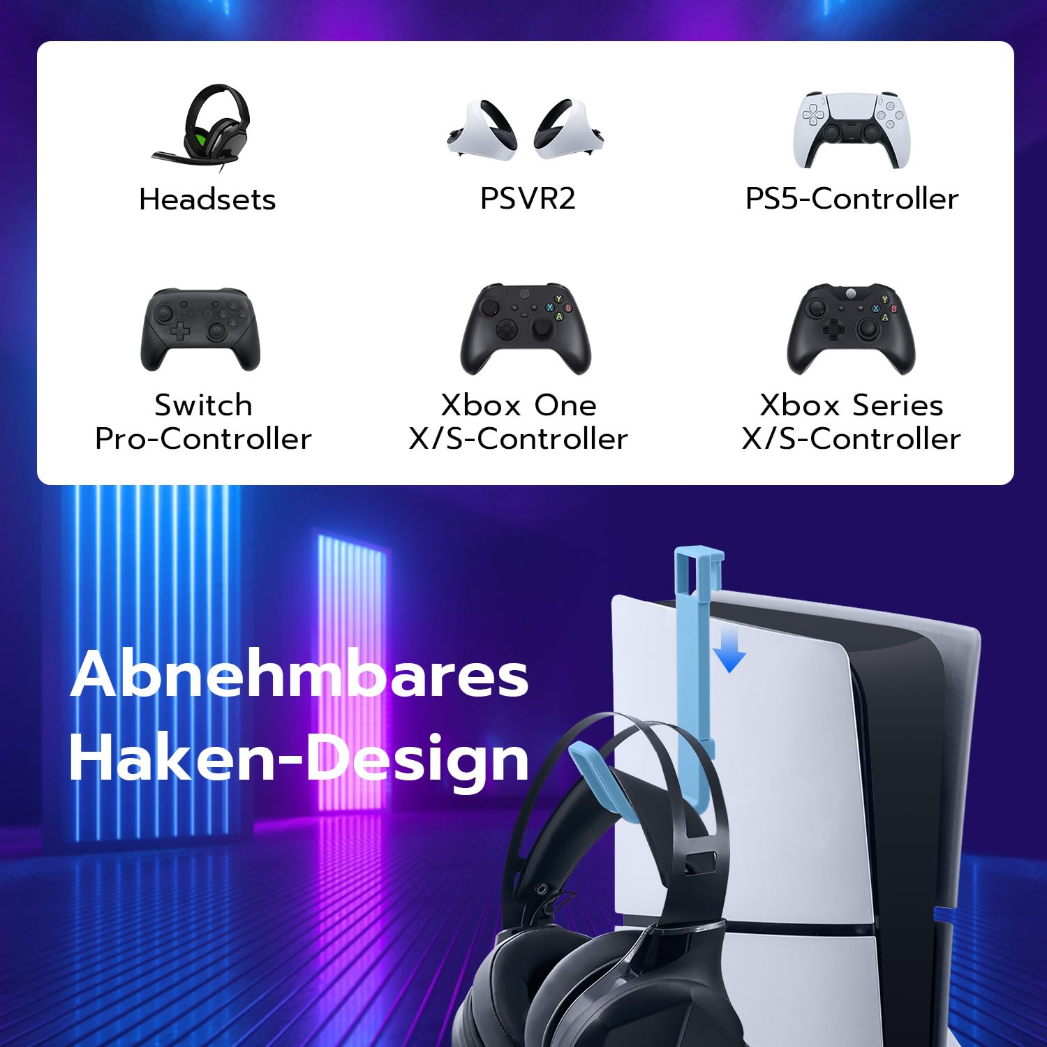 Wigearss PS5 Slim Standfuß Ständer mit Dual Controller Ladegerät, PS5 Controller Ladestation mit RGB Licht für PS5 Slim DE/UHD, Nicht für PS5/PS5 Pro