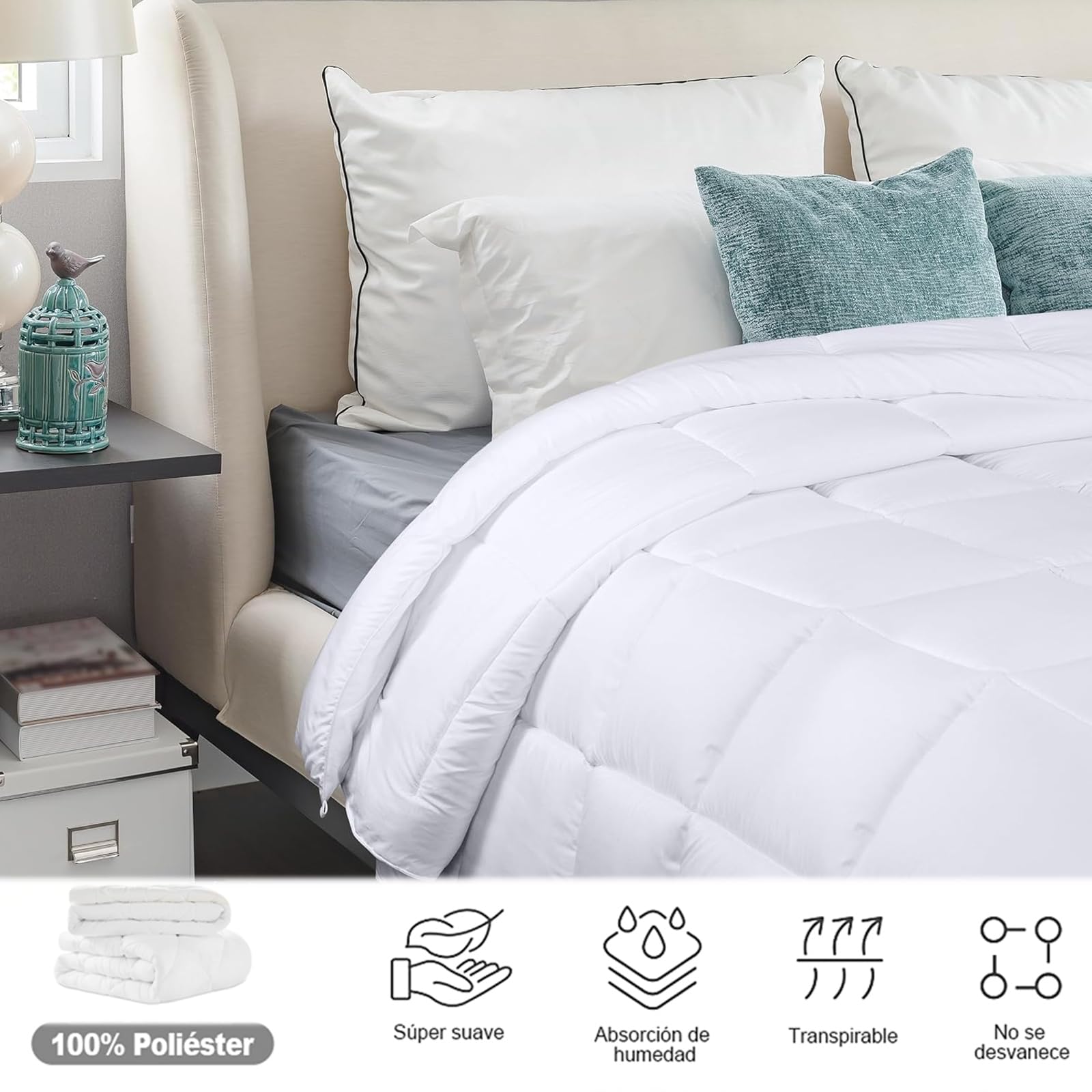 Edredón Relleno Nórdico 4 Estaciones Cama 135 (220x220cm) - 2 en 1 (125 gr/m2 + 250 gr/m2) - Edredón para Invierno, Verano, Primavera y Otoño, Nórdico de Fibra Suave, Transpirable y Antiácaros