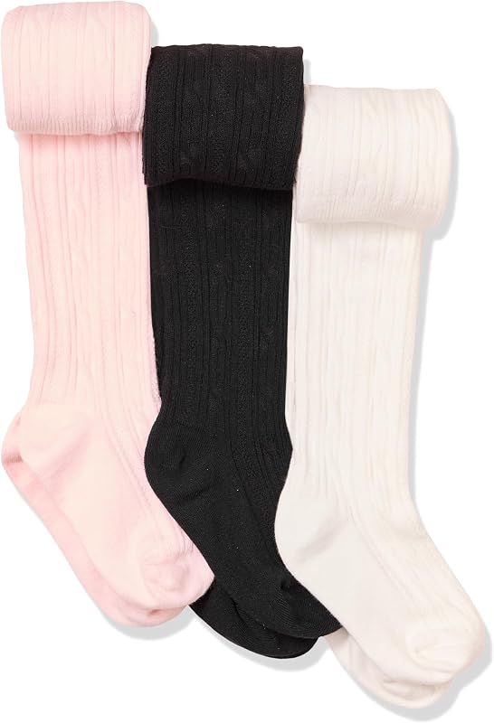 Girls' Stretchy Cable Knit Tights, Pack of 3