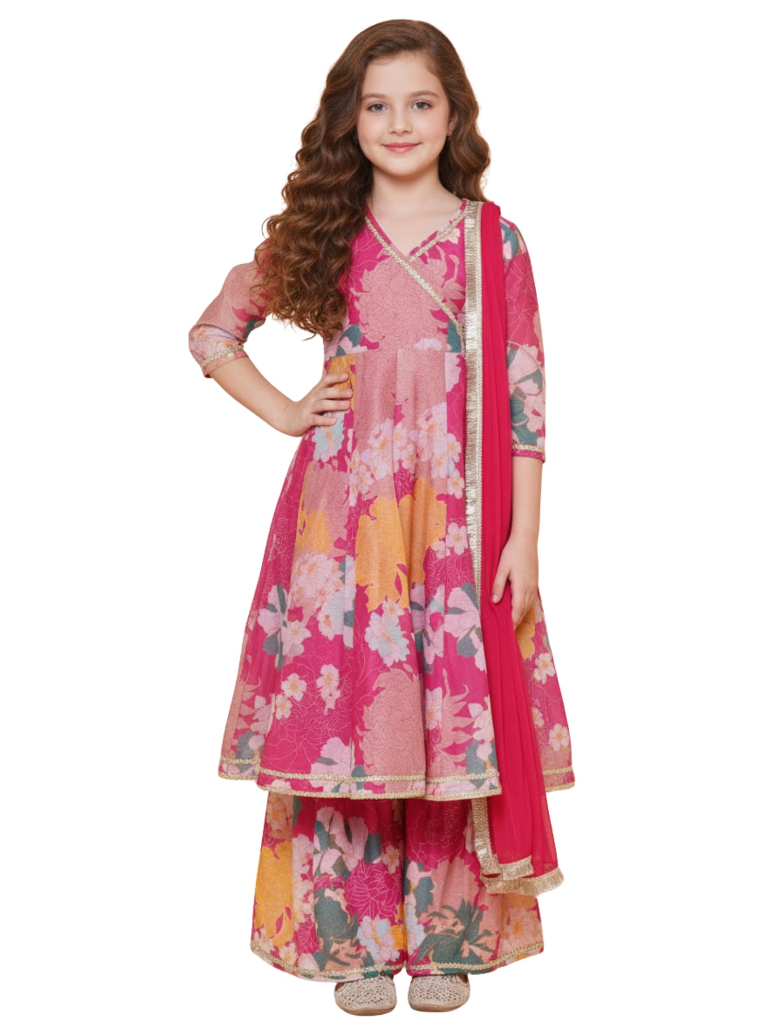 Naixa Girls Rayon Fabric Floral Printed 3/4 Sleeve Sharara Dress Set For All Occasion salwar suit