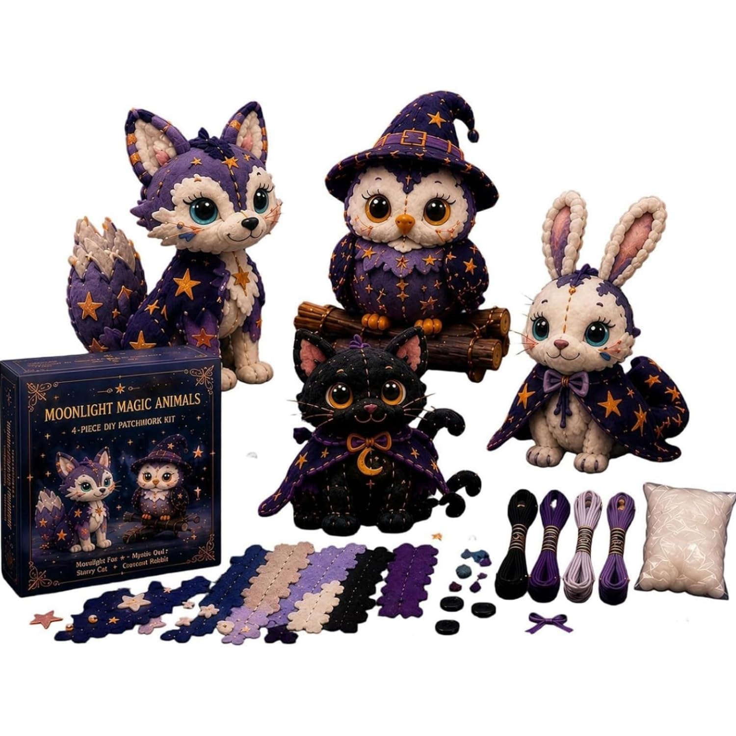 APOMNG 4 Piece DIY Patchwork Sewing Kit for Adults Beginners Fun Character Designs Handmade Felt Stuffed Craft Gift Set Home Decor,XS