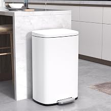 50 Liter Kitchen Trash Can with Lid, Stainless Steel 13 Gallon Trash Can with Foot Pedal and Plastic Inner Bucket, Fingerprint-Resistant Soft Close Lid Garbage Can, Odor Proof and Hygienic, White