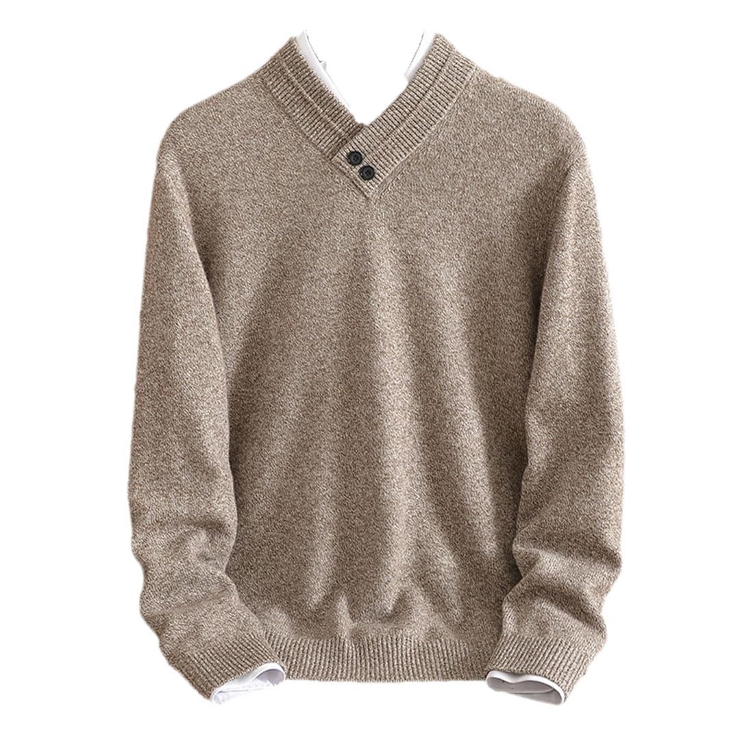Maglione da uomo con scollo a V in cashmere con risvolto e bottoni maglione in cashmere di mezza età