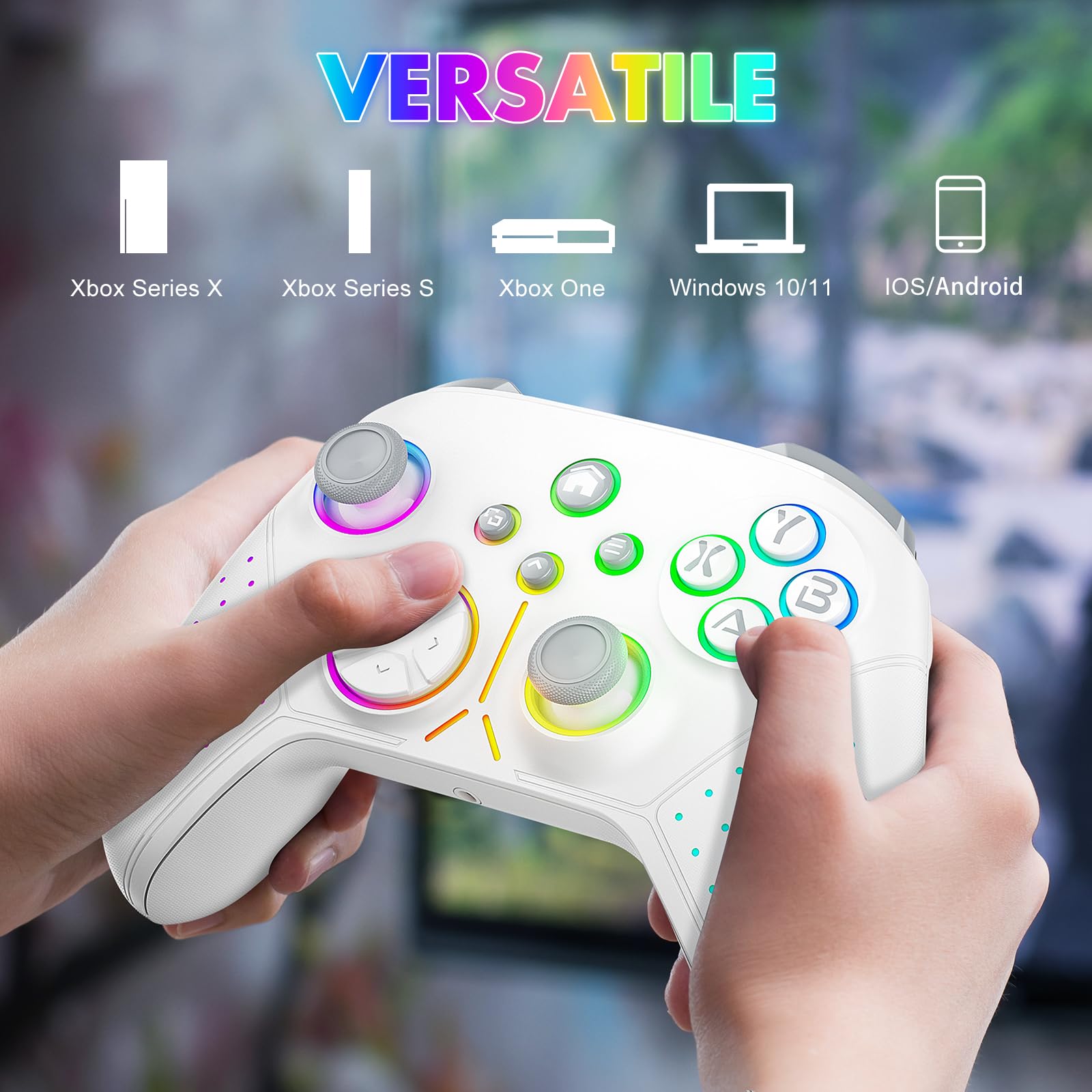 Nonbliep LED Wireless per controller Xbox, compatibile con Xbox Series X|S, Xbox One, Windows 10/11, controller di gioco con Turbo, Macro, jack audio da 3,5 mm, doppia vibrazione bianco