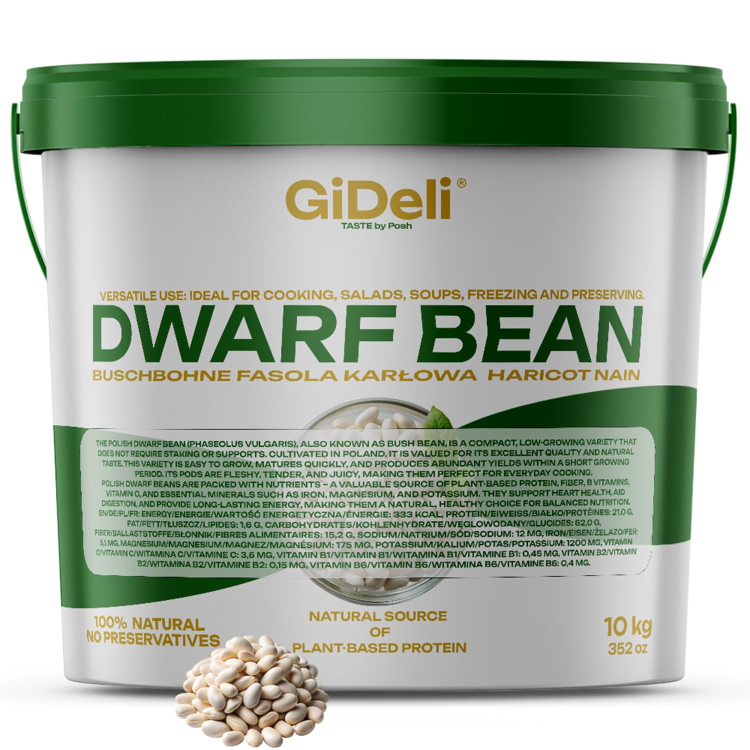 GiDeli Weiße Bohnen Getrocknet 10 kg im Eimer - proteinreich, natürliche Hülsenfrüchte ohne Zusätze - ideal für Suppen, Eintöpfe, Salate - Küche, Gastronomie, Catering