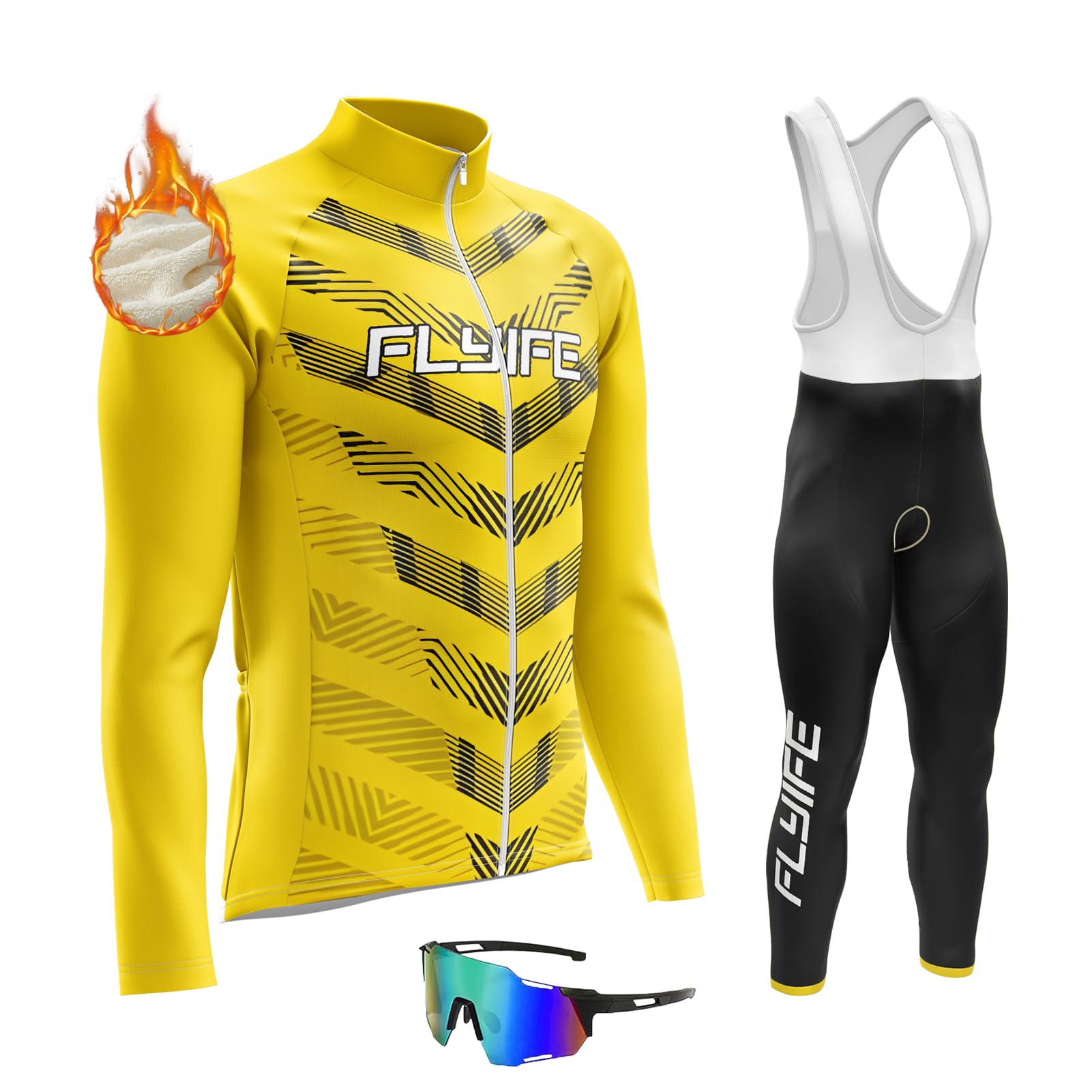 Flyife Men's Typ-5 Cycling Jersey Long Sleeve Bike Jersey Cycling Tops Cycling Shirts Breathable+ 8D Gel Bib Shorts Bicycle Triathon Clothing Set (,4Xl)
