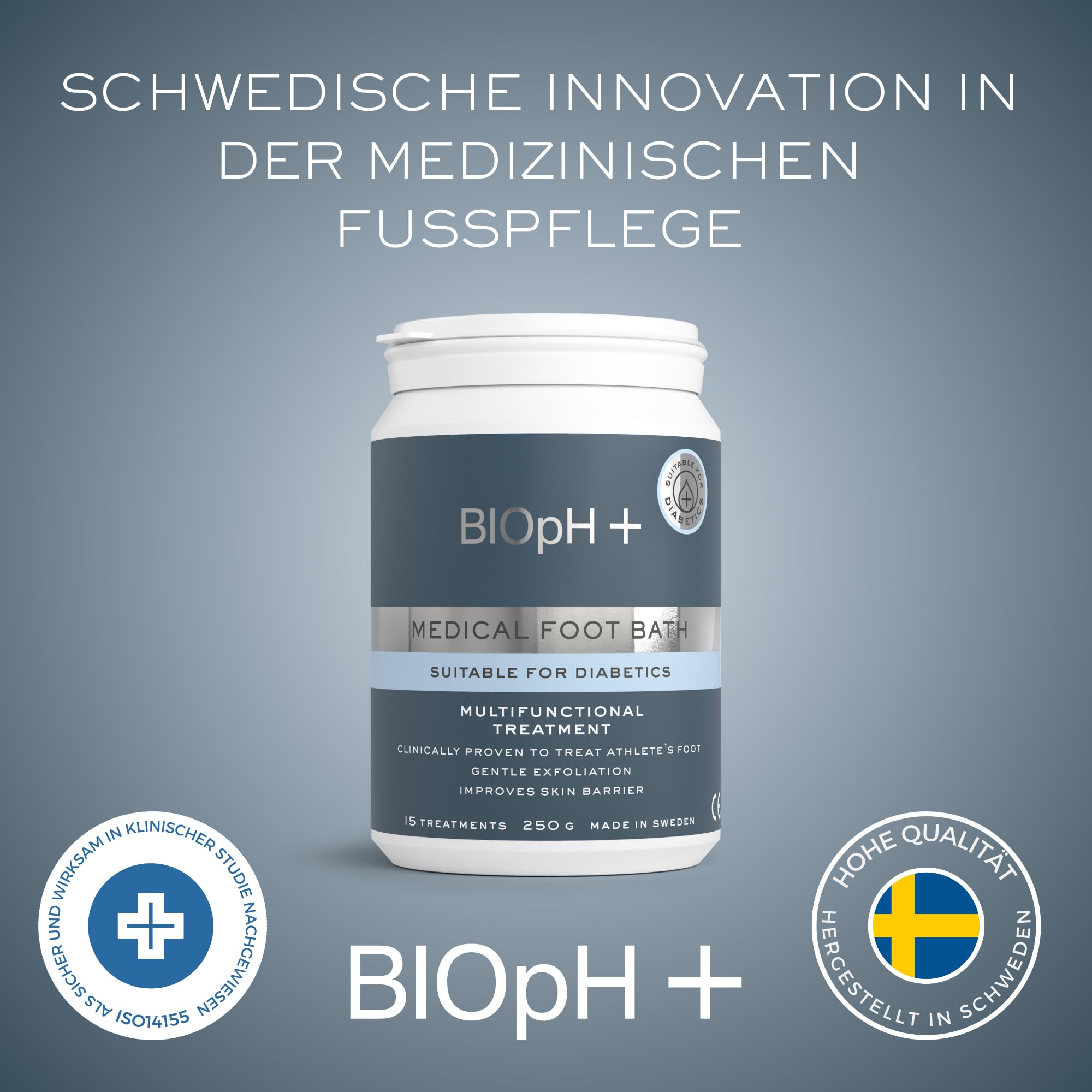 BIOpH+ Medizinisches Fußbad 250 g | Für Diabetiker geeignet | Klinisch geprüft bei Fußpilz, rissigen Fersen, Hornhaut und trockener Haut | Tiefenreinigung und Hauterneuerung