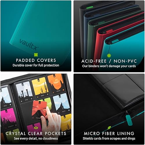 Miniatura 25 de Vault X Carpeta de 9 bolsillos con cremallera para tarjetas, 360 tarjetas, material de álbum Exo-Tec premium, 20 páginas de carga lateral, carpeta