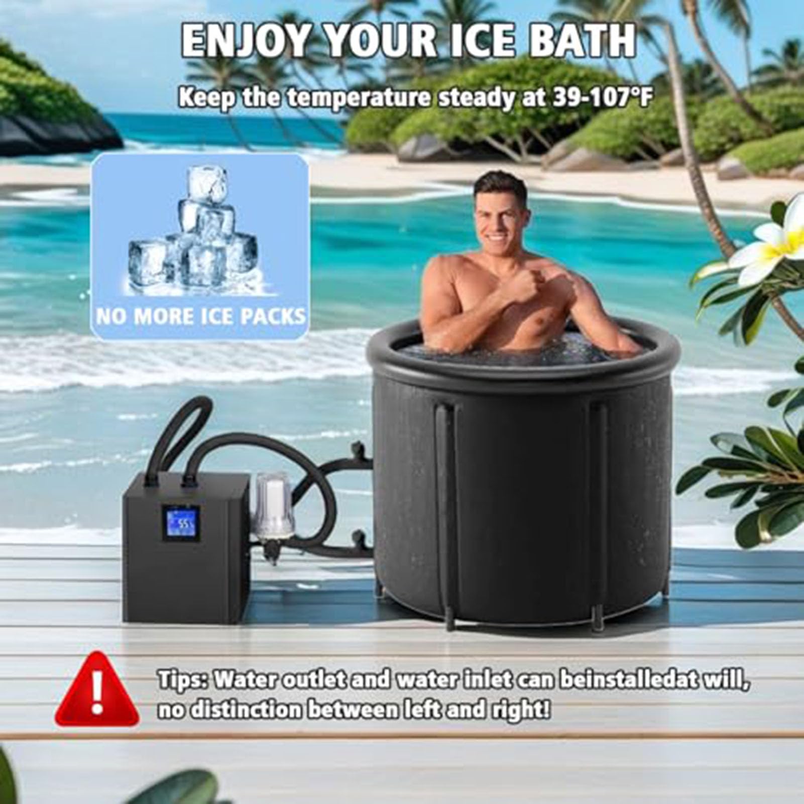 Refrigeratore d'acqua per vasche da bagno con pompa integrata e filtro | Sistema di raffreddamento portatile da 600 W con touch screen LED per atleti