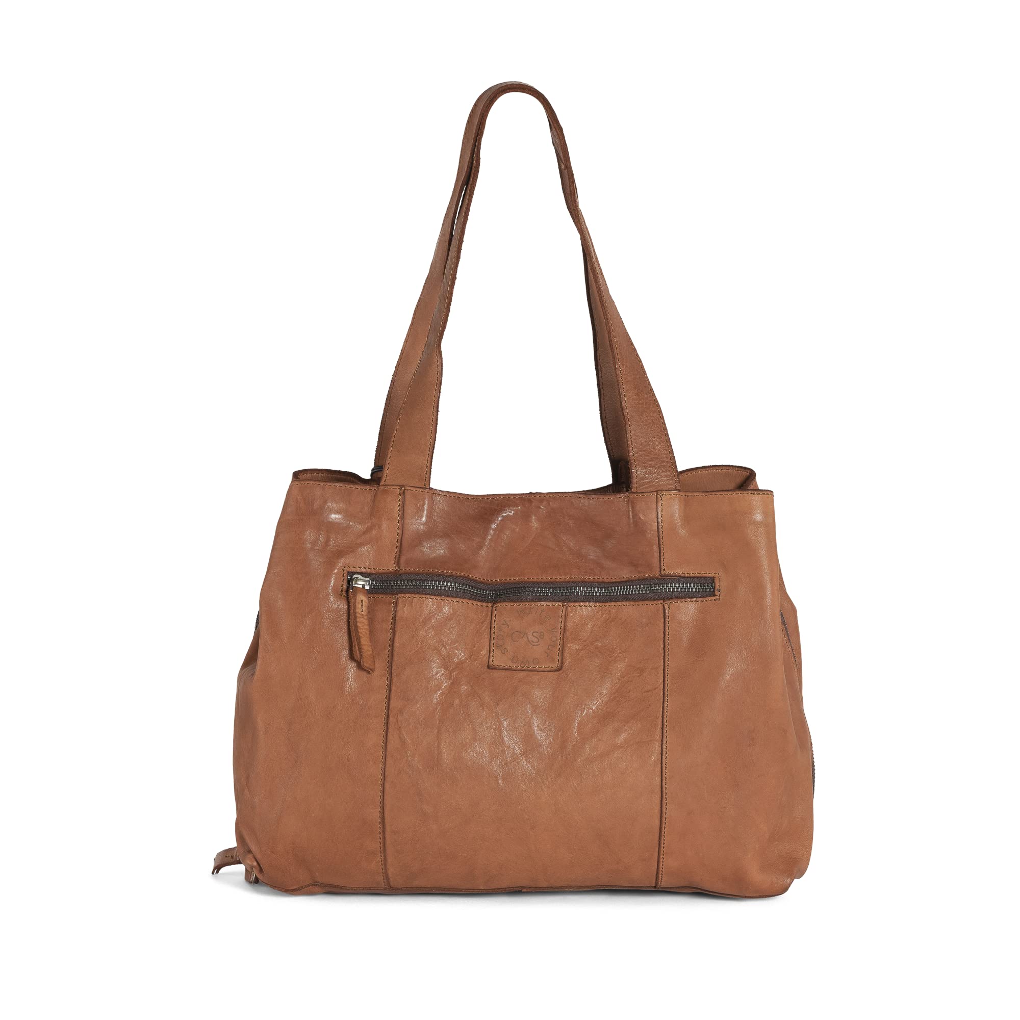 Shopper Tasche Damen LEYLA, große Henkeltasche aus Leder, Handtasche für Frauen mit vielen Fächern, cognac