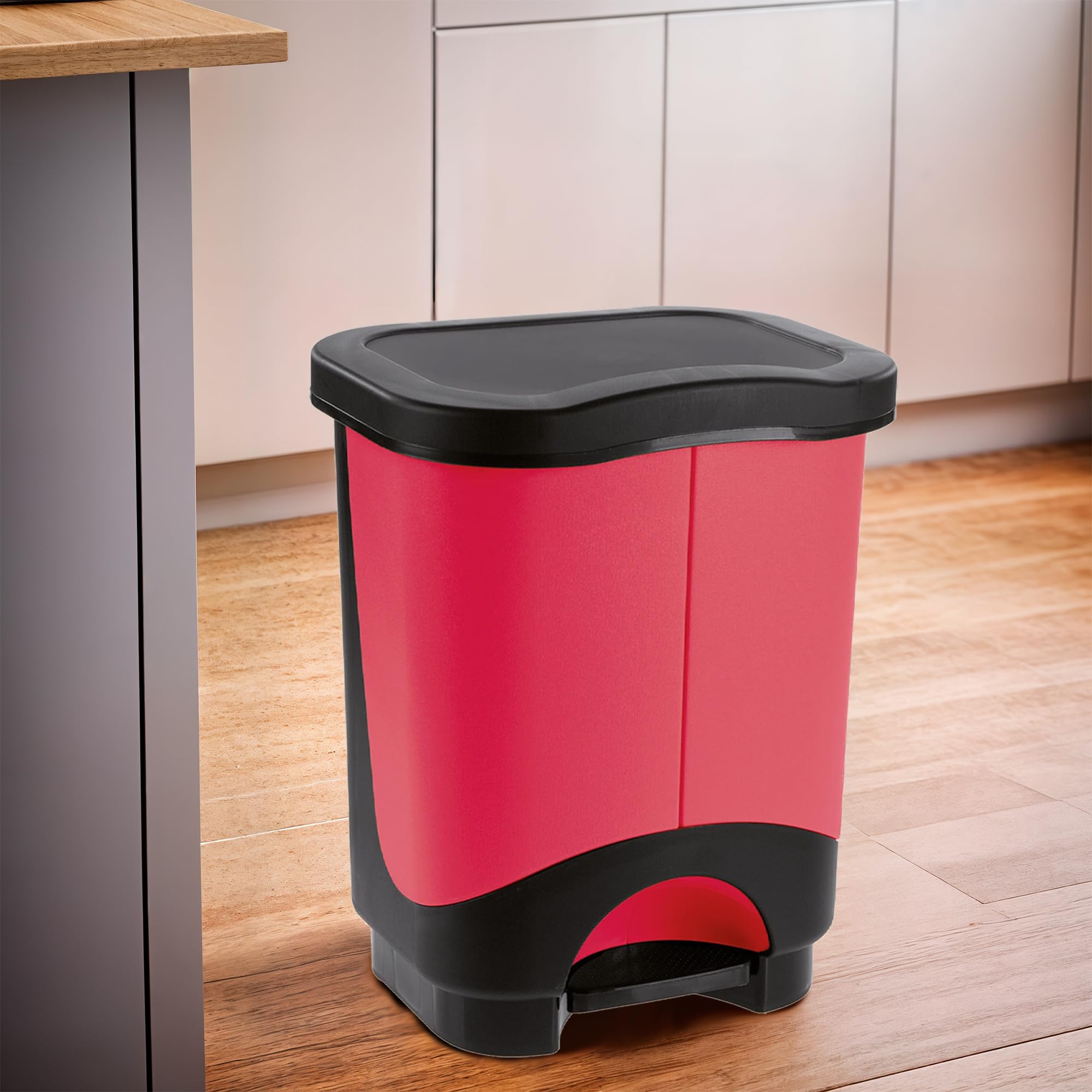 Sicignano | Cubo de basura con pedal multiusos – Papelera de recogida selectiva moderna, fácil apertura – ideal para casa, oficina, baño, cocina (negro/gris claro, 21 L)