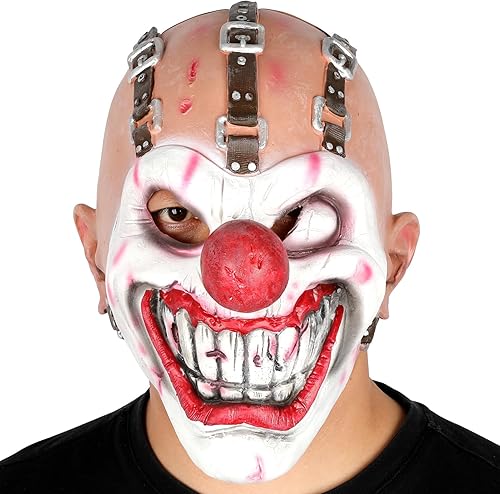 Máscara de payaso de Halloween, disfraz de Joker, máscaras aterradoras para adultos, cadena de cinturón realista, espeluznante asesino de un solo