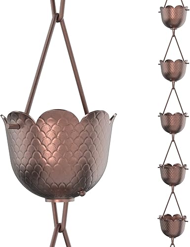 Rain Chains Direct - Cadena de lluvia de piña - 8.5 pies - Cobre sólido puro - Cadenas de lluvia premium para canaletas