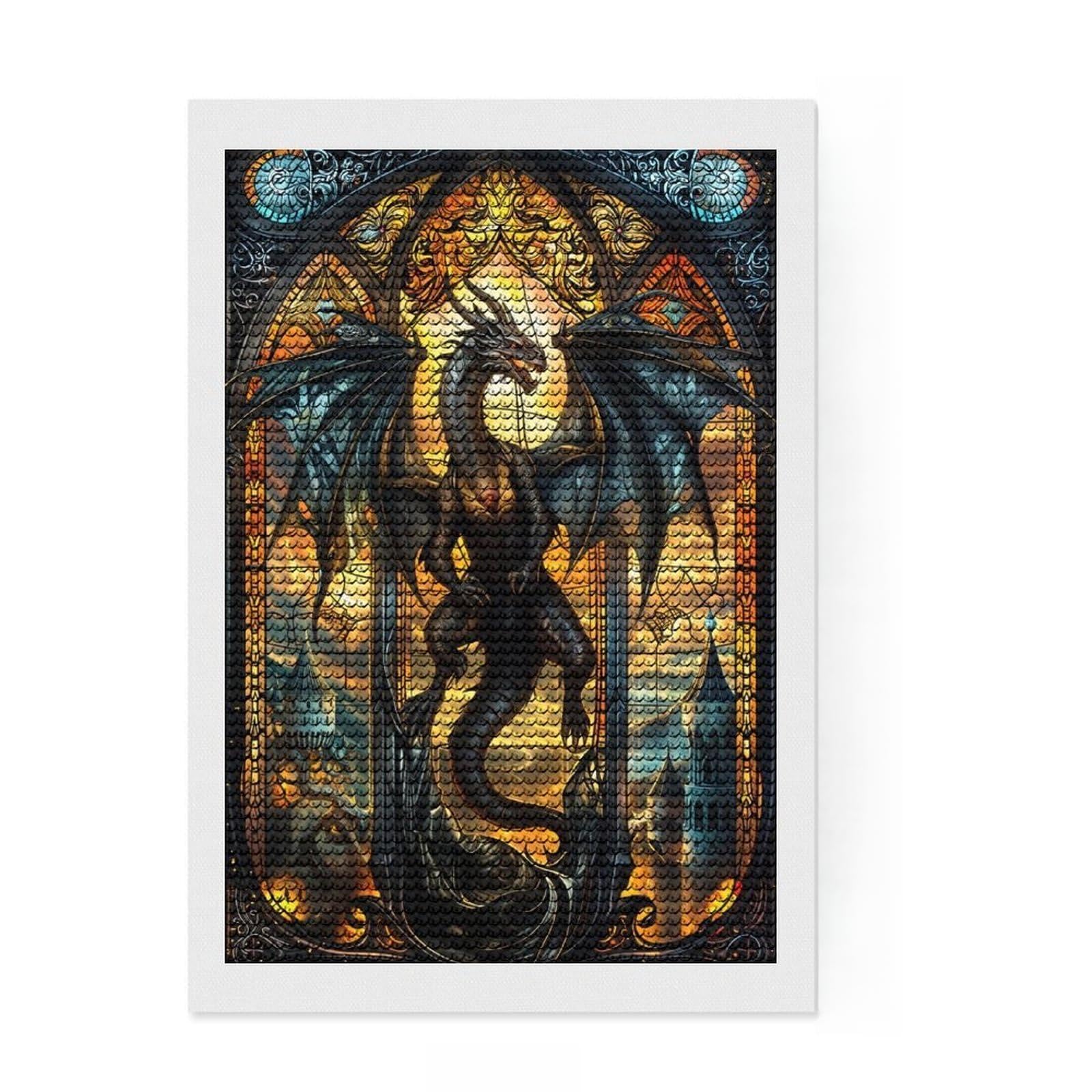 Junmoney Cathedral Window Scene Diamond Art Canvas 8"x12", Full Kit Included, Bedroom Decor, for Beginners, Thoughtful Handmade Gift