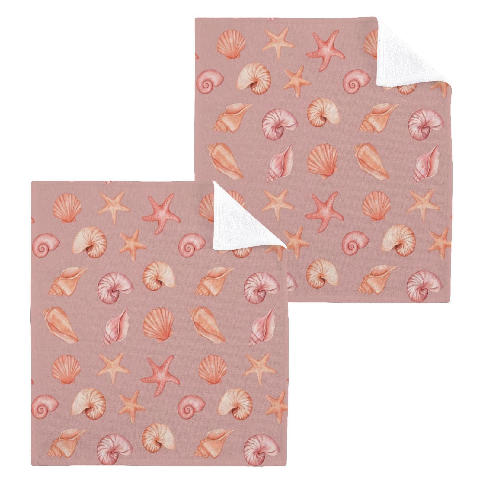 BOESI Blush Seashell Pattern 12x12in Cotton Washcloth,Face Towel