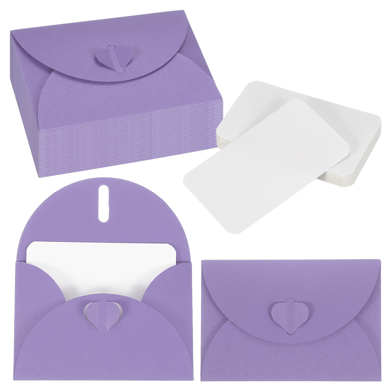 PATIKIL 25 Set Mini Envelopes with Heart Clasp, 4.1x3 Blank Note Cards with Envelopes for Gift Wedding Invitation Graduation Holiday Thanksgiving Day Christmas, Purple — image 1