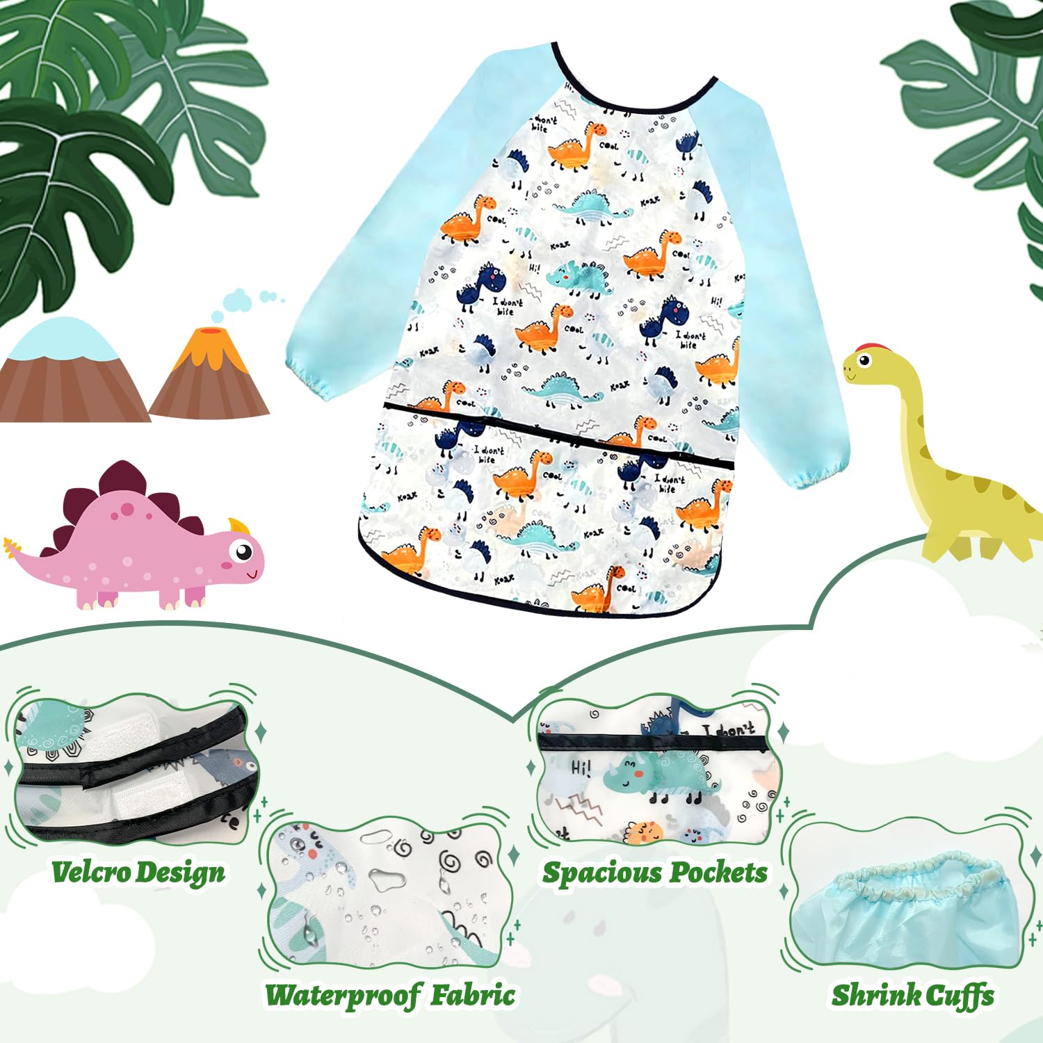 LECTNORE Kids Aprons for Painting Kids Art Smock Waterproof Painting Apron Long Sleeve for Children's Art Smock with Pockets for Cooking Eating(1pc-Age 3-8) - Image 3