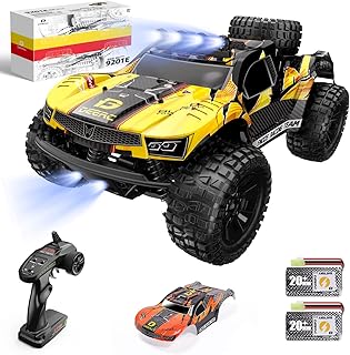 DEERC Remote Controlled Car 1:10 with Lights RC Car 48 km/h 4WD Offroad Hobby Grade Monster Crawler with 2 Batteries 40 Minutes Runtime, 2 Car Bodies, for Adults and Children (9201E)