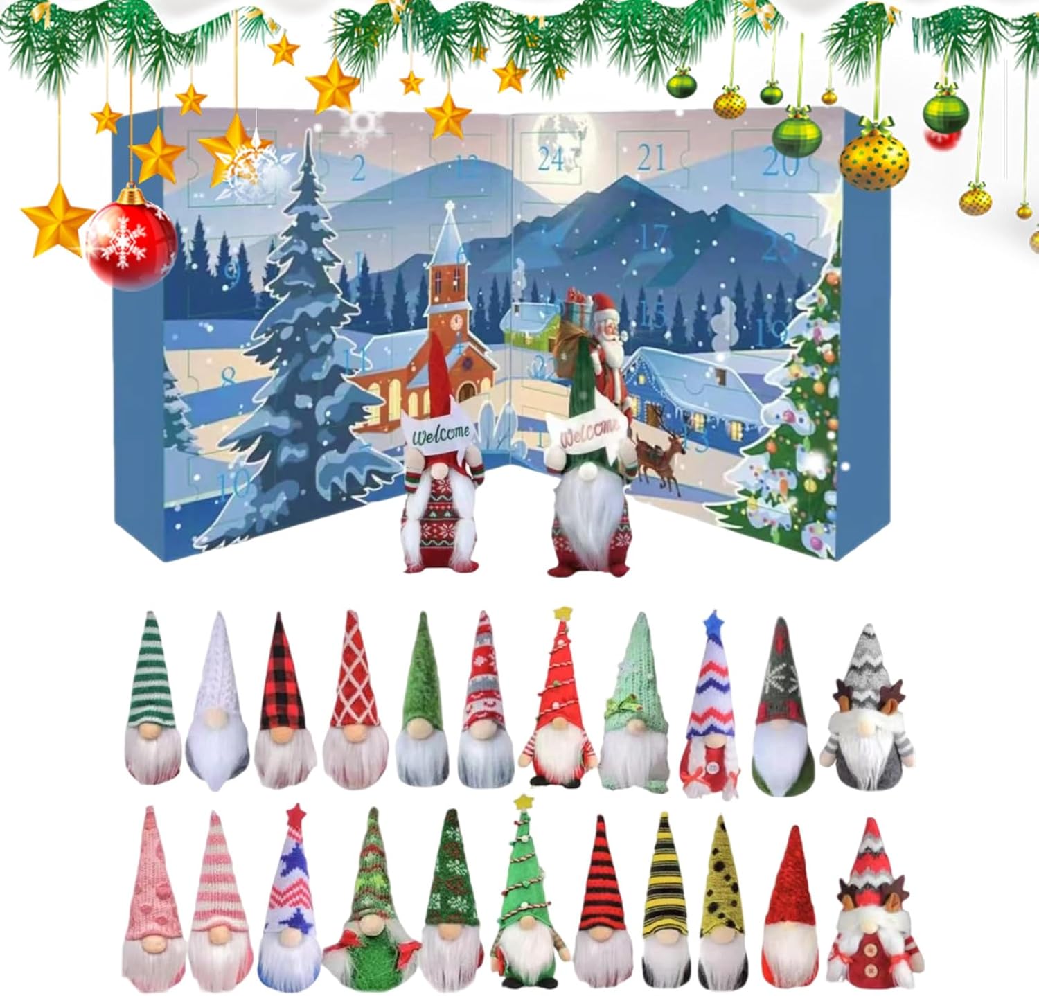 クリスマスノームカウントダウンカレンダー,24日間カウントダウンカレンダーノーム人形24体セット | デスクディスプレイ オーナメン