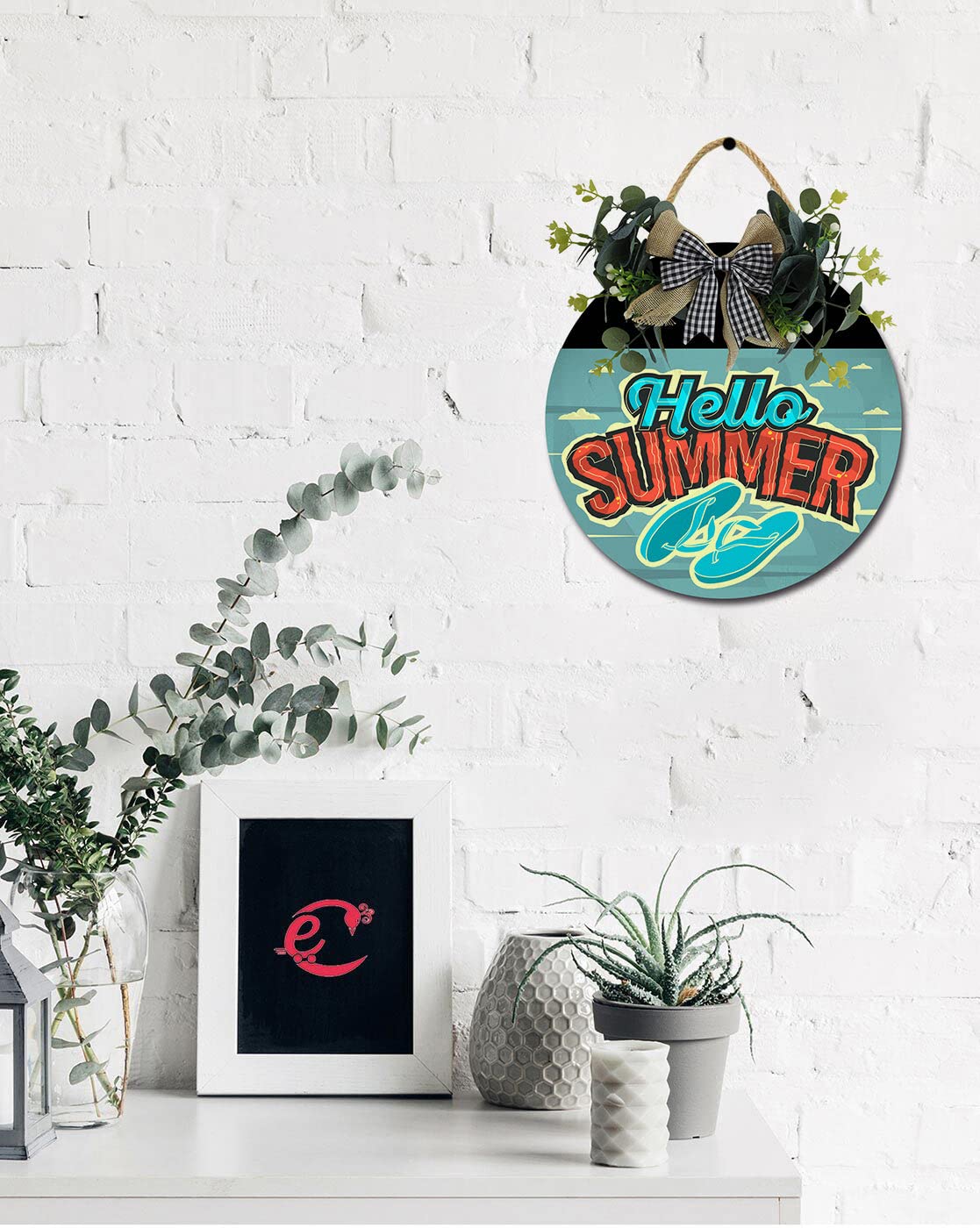 Targa Decorativa Estiva 'Hello Summer' – Ghirlanda In Legno 3 Pezzi Con Ciabatte, Gelato E Scritta – Decorazione Da Porta O Parete, 57,9x33 Cm - 4
